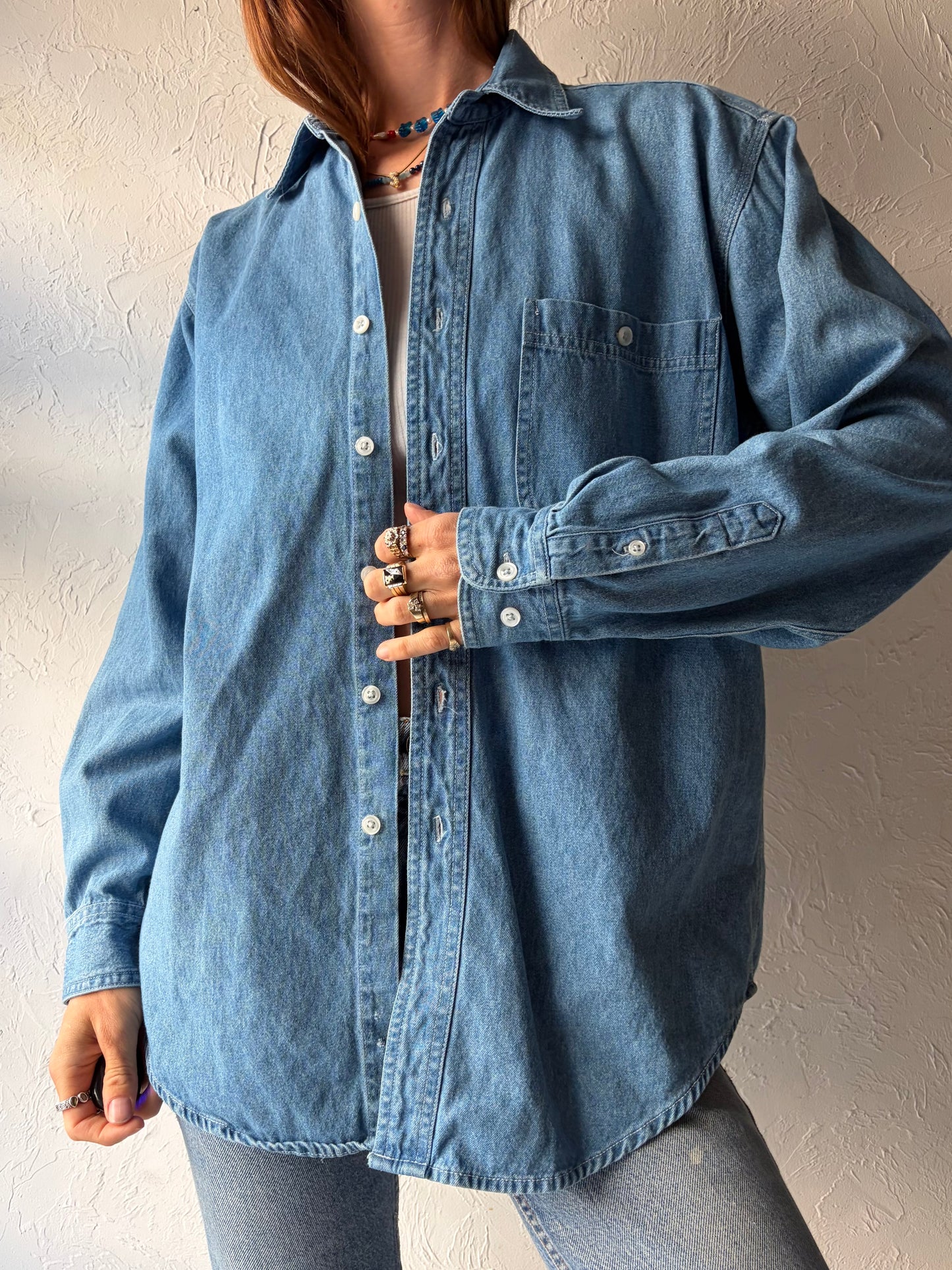 Y2k 'The Disney Store' Denim Normcore Winnie The Pooh Embroidered Cottagecore Button Up Shirt / Small