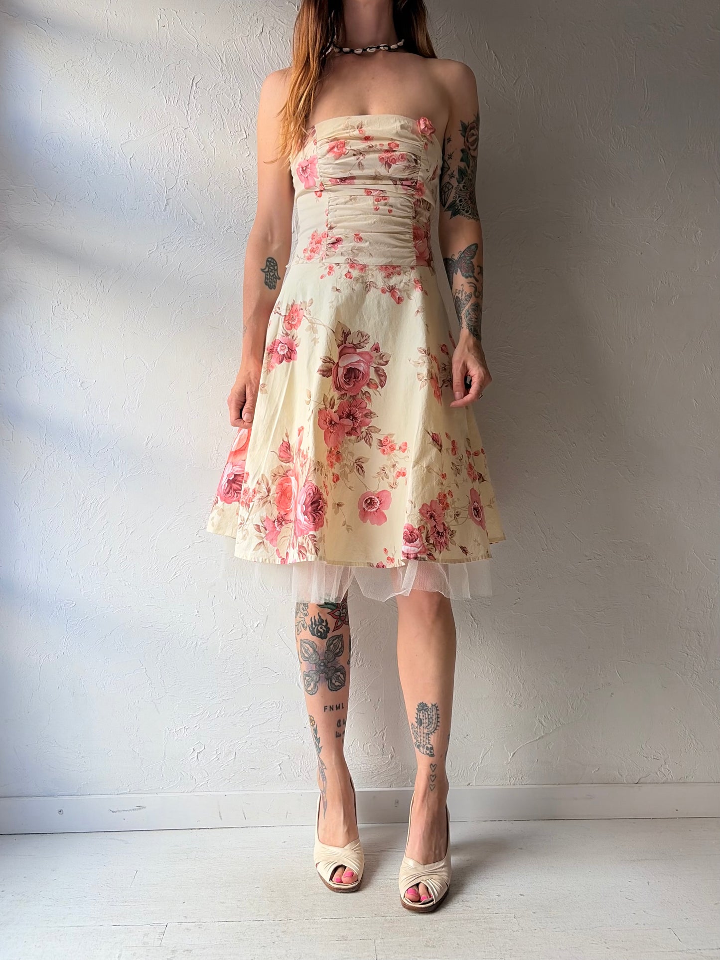 Y2k 'Ruby Rox' Strapless Floral Formal Dress / Small
