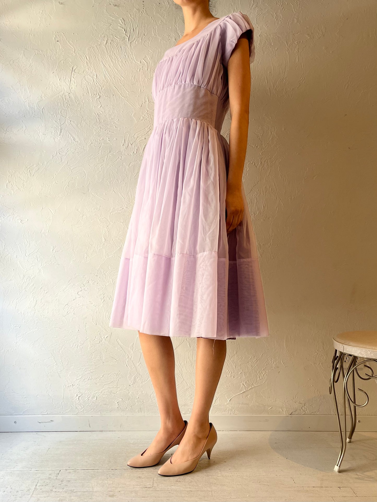 50s Handmade Purple Formal Prom Dress / Vintage 1950s Retro Party Dress / Medium