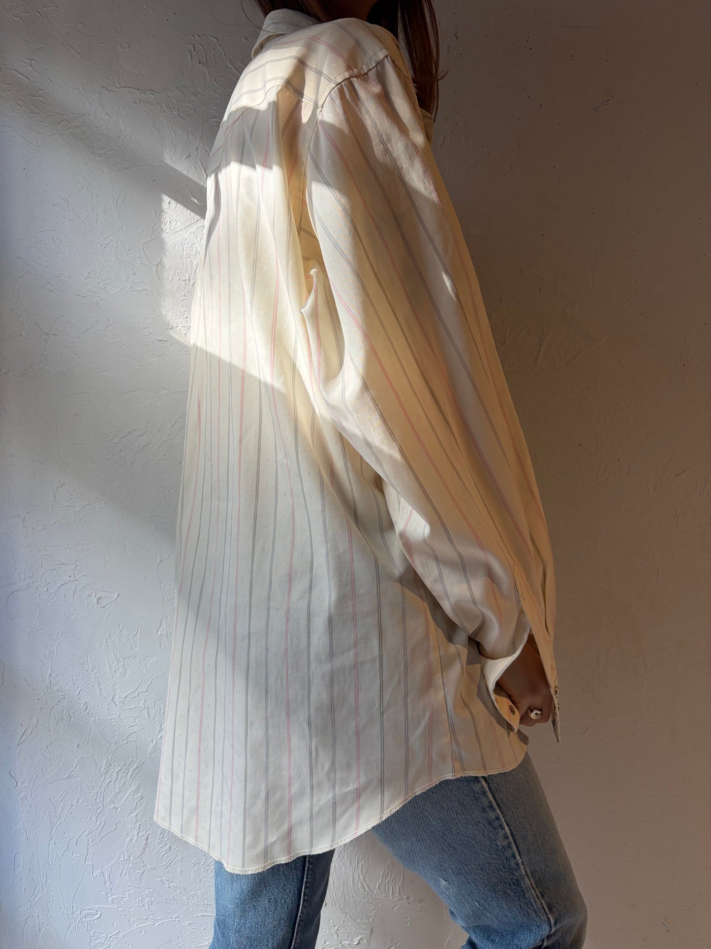 90s 'Wrangler' Striped Western Pearl Snap Shirt / XL