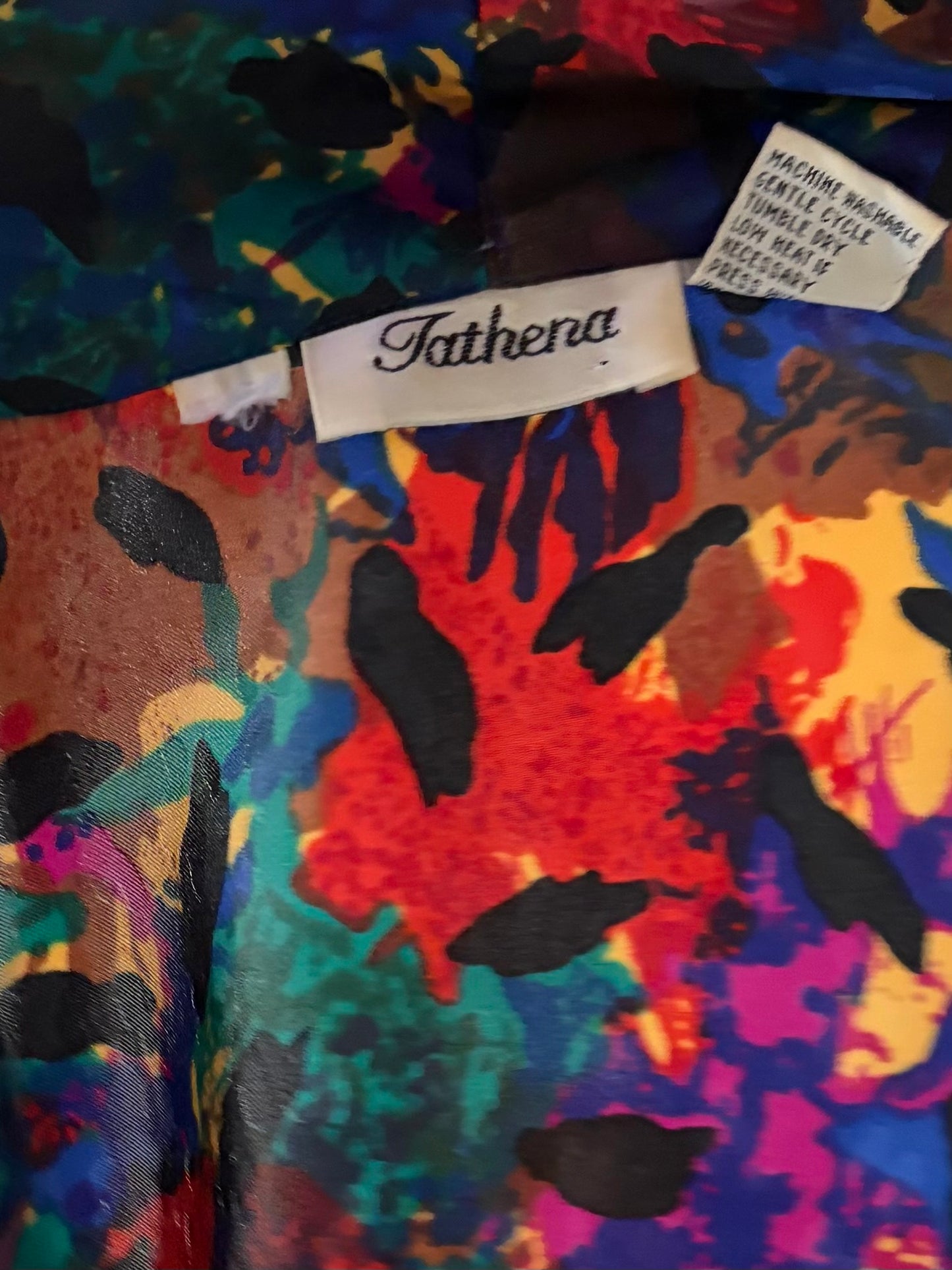 90s 'Fathena' Retro Patterned Office Wear Blouse / Medium