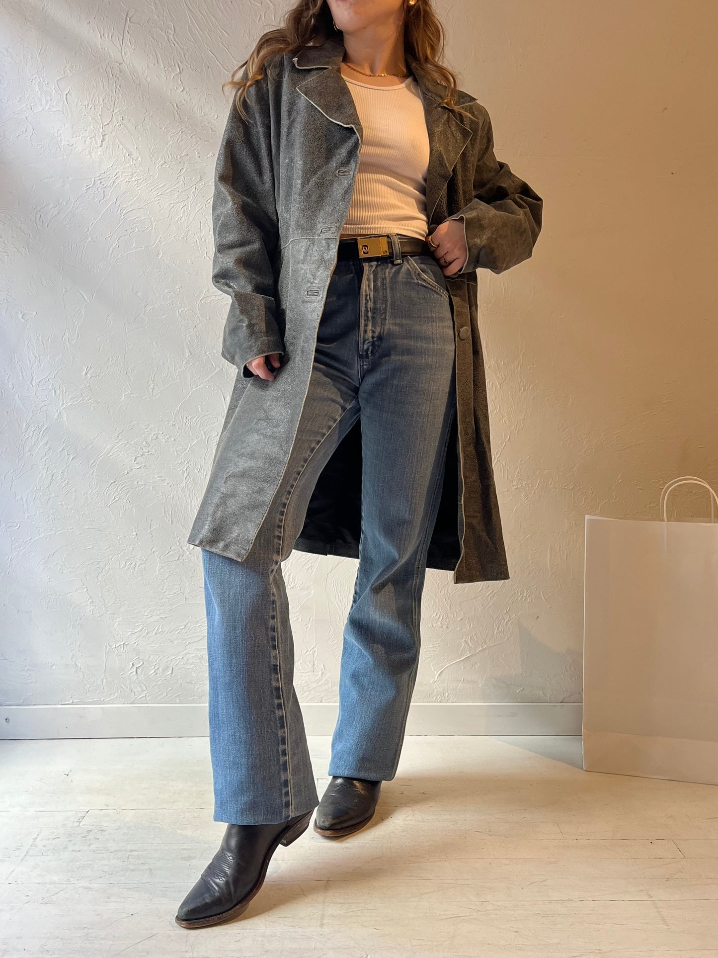 Vintage 'Mary Couro' Gray Leather Coat / Medium