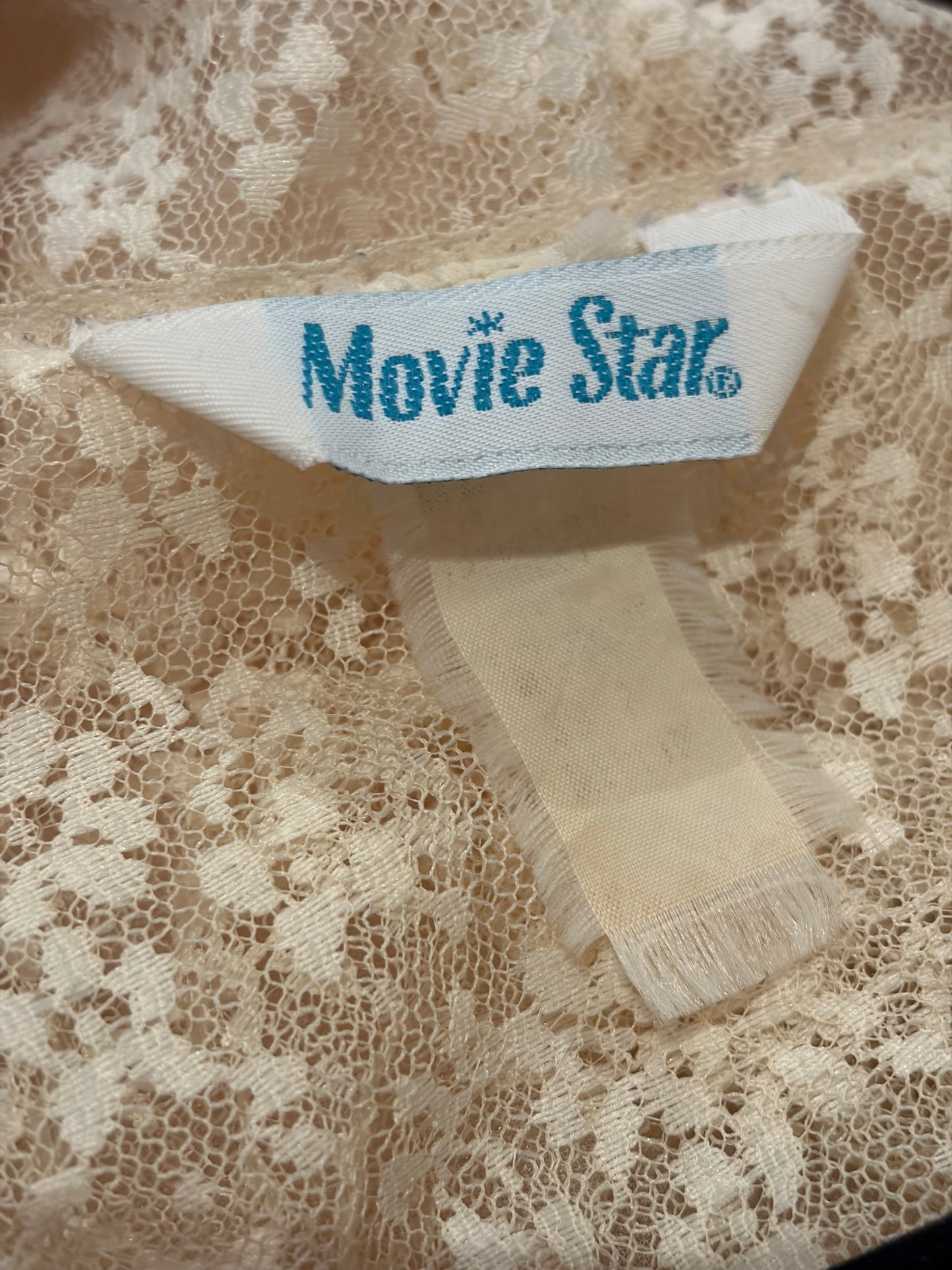 80s 'Movie Star' Cream Lacey Peignoir Robe / Small