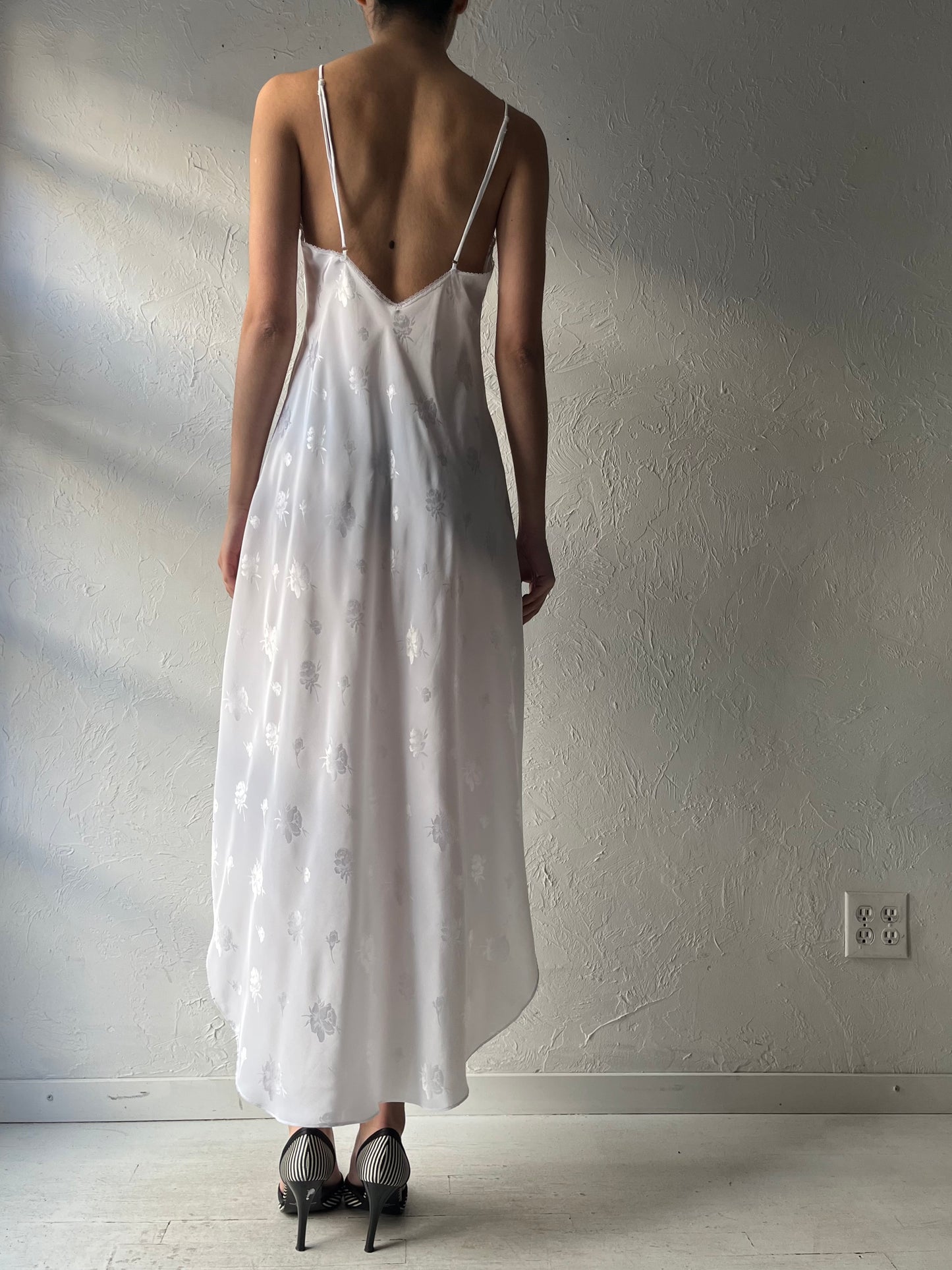 90s 'Linda La Vie En Rose' White Romantic Slip Dress / Large