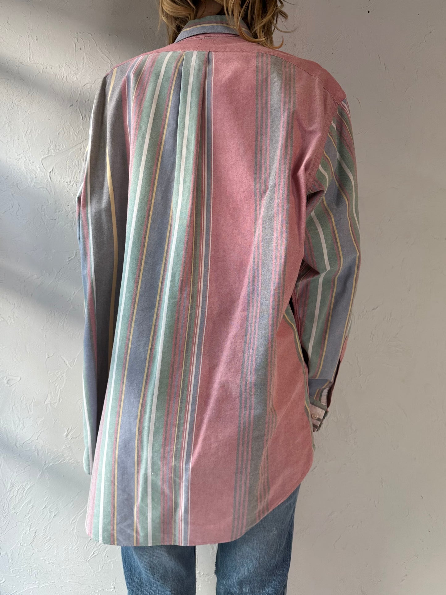 Y2k 'Ralph Lauren' Pastel Striped Button Up Mens Shirt / Large