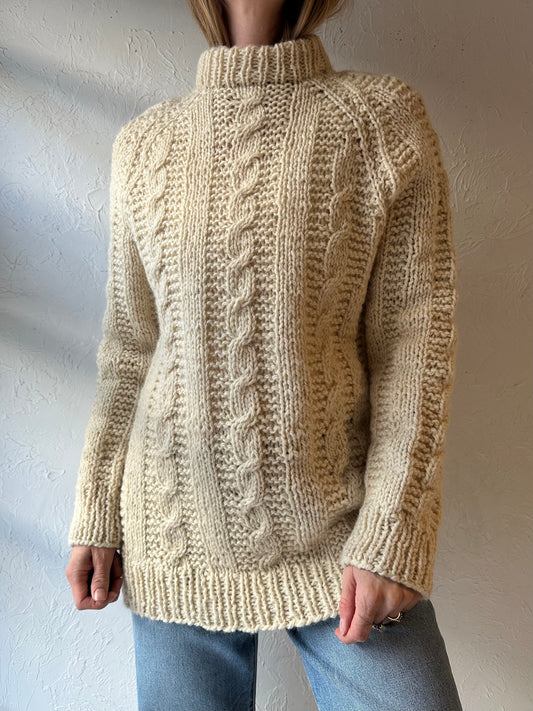 Vintage Cream Wool Cable Knit Fisherman’s Sweater / Large