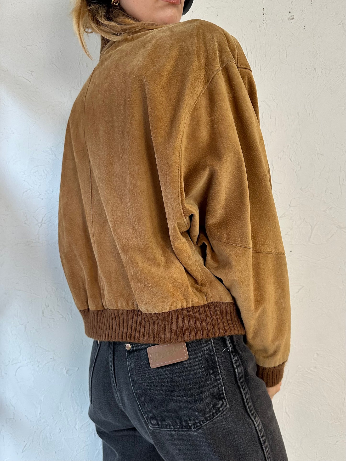 90s 'West Bay' Suede Leather Bomber Jacket / Large