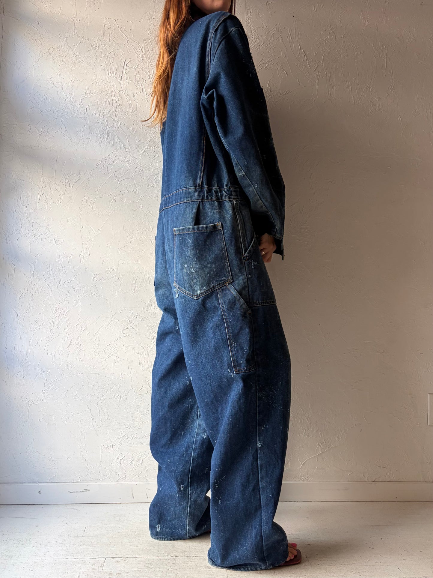 80s 'Action West' Thrashed Workwear Denim Coveralls / Large