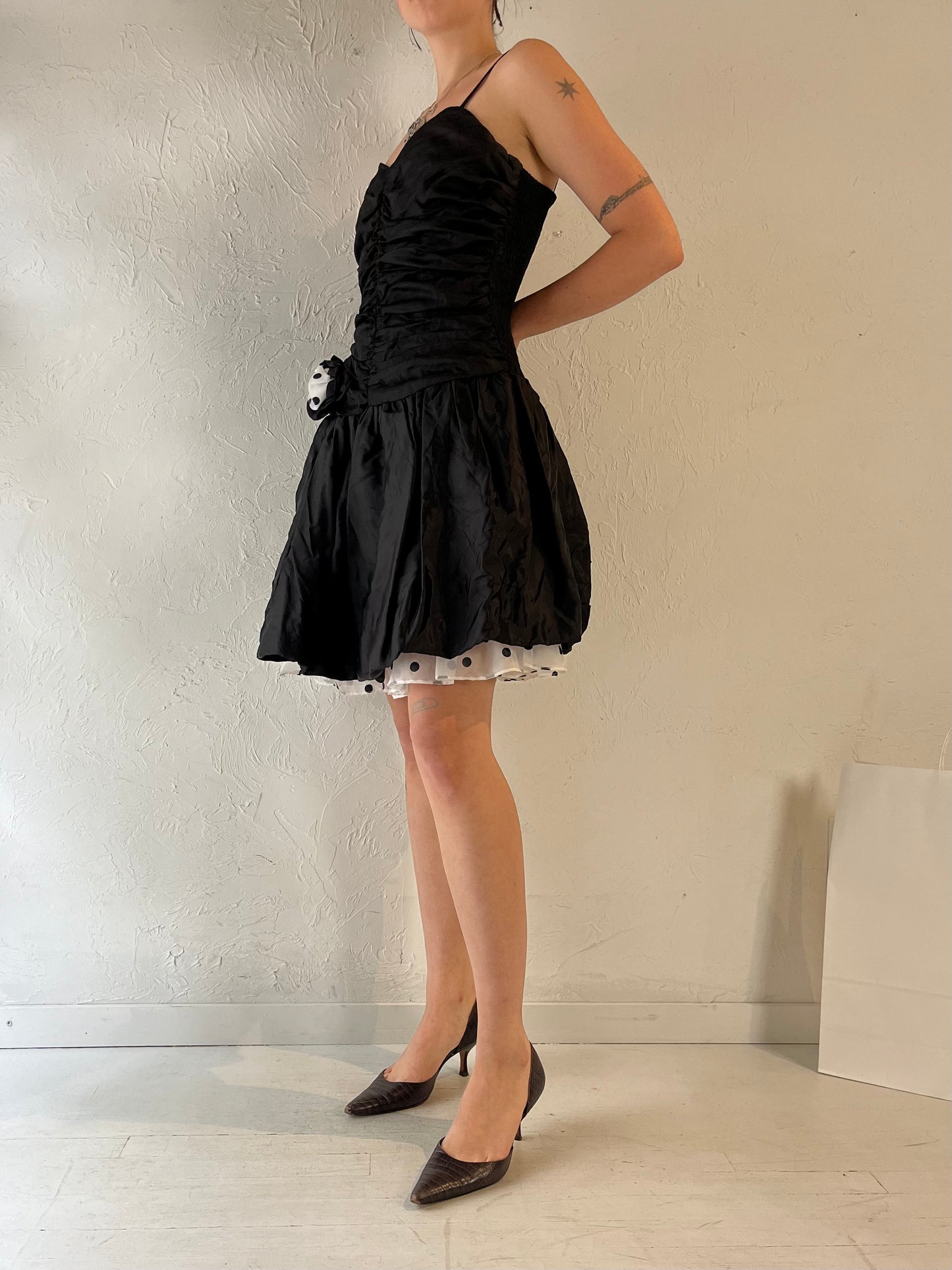 80s 'Steppin Out' Black Party Dress / Medium