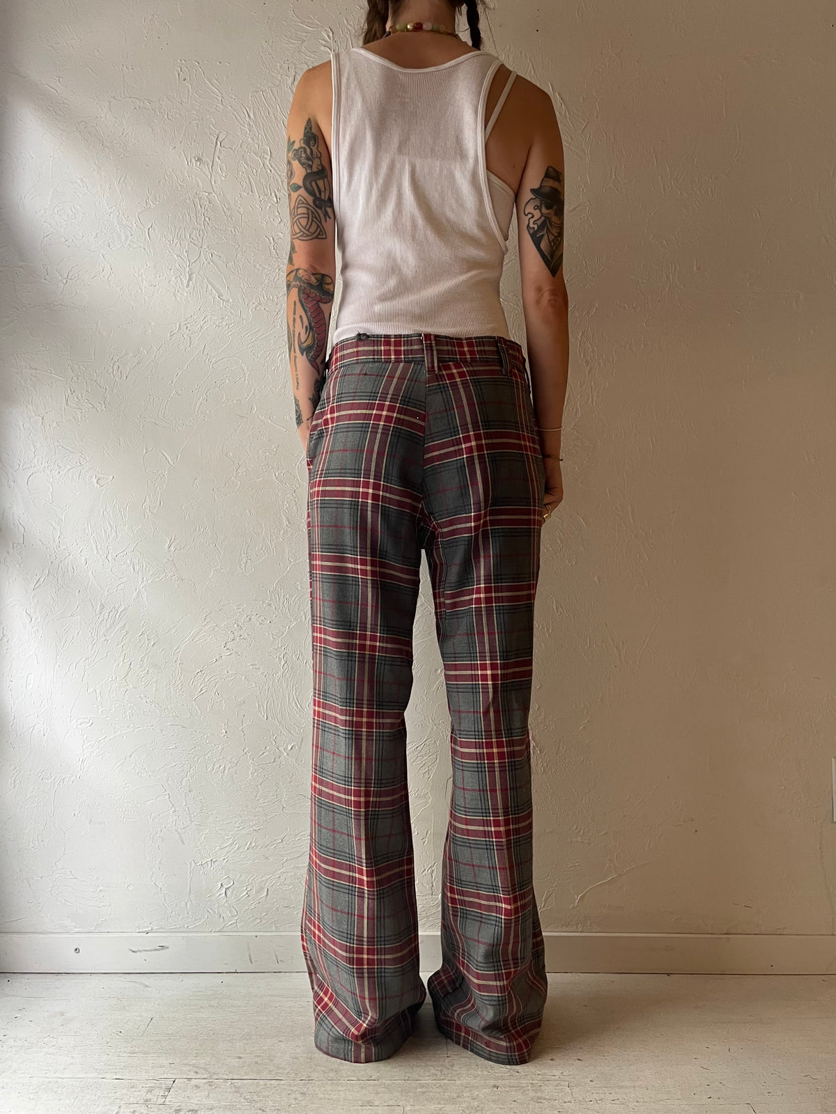 90s 'GWG' Plaid Tartan Grunge Preppy Academia Straight Leg Trousers Pants / Medium