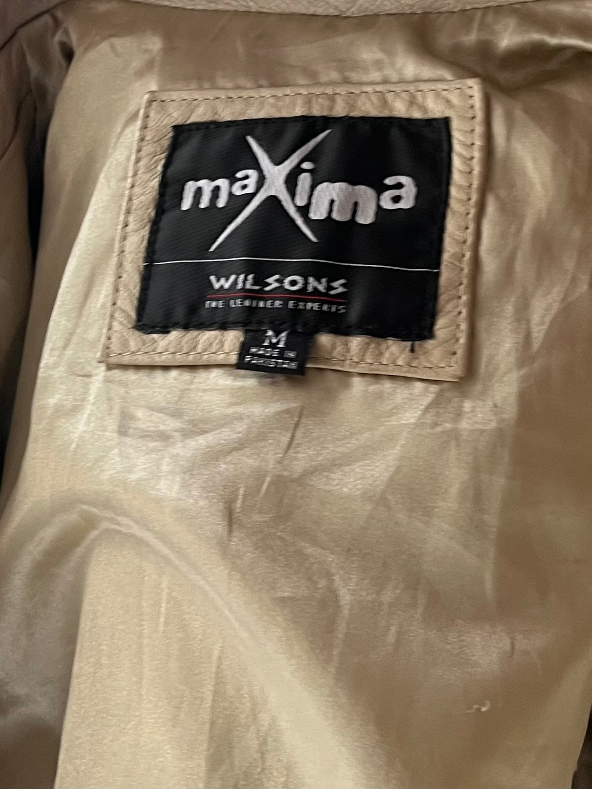 90s 'Wilsons Maxima' Cream Leather Jacket / Medium