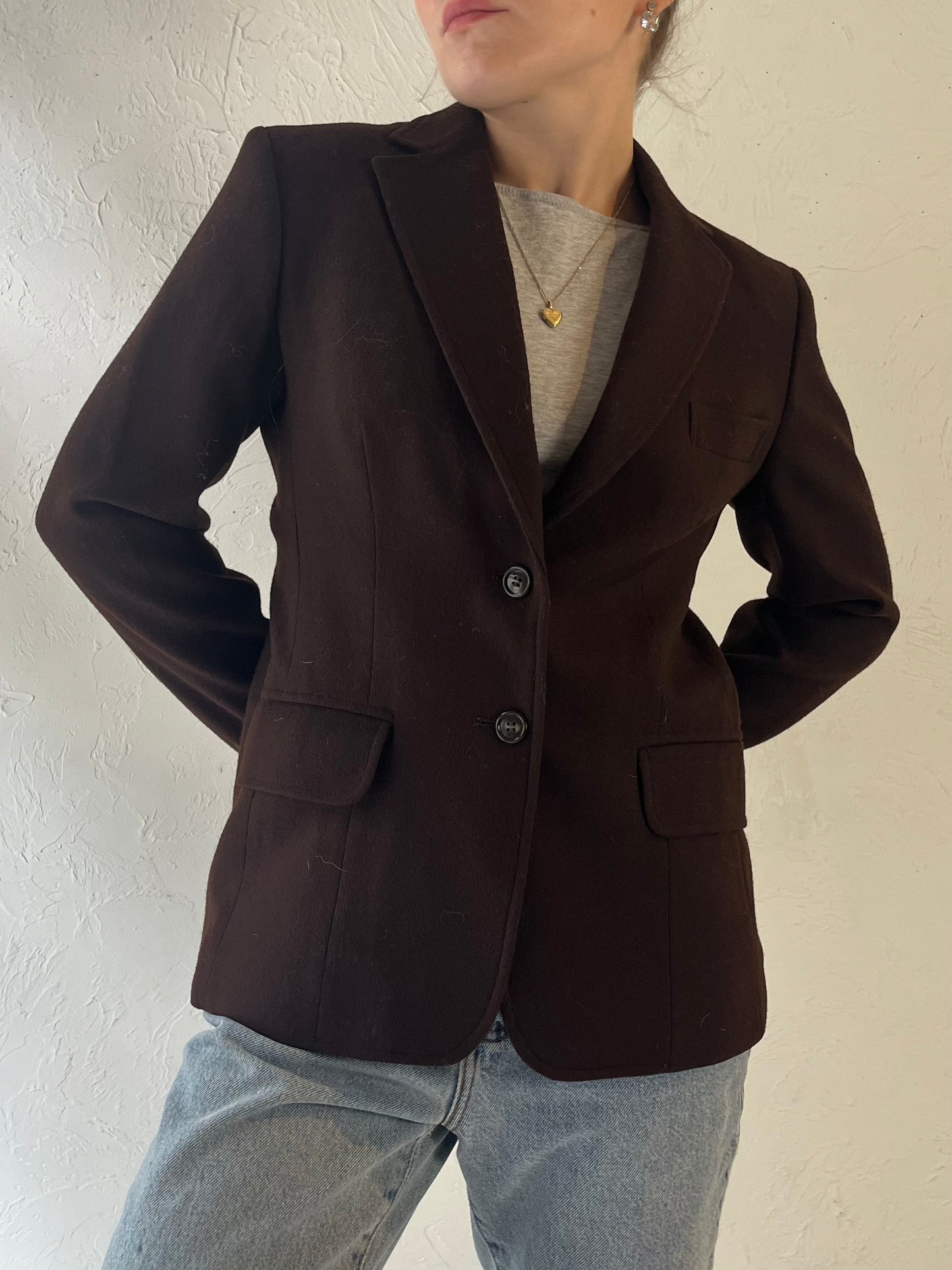 70s 'Evan Picone' Brown Knit Blazer Jacket / Union Made / Small