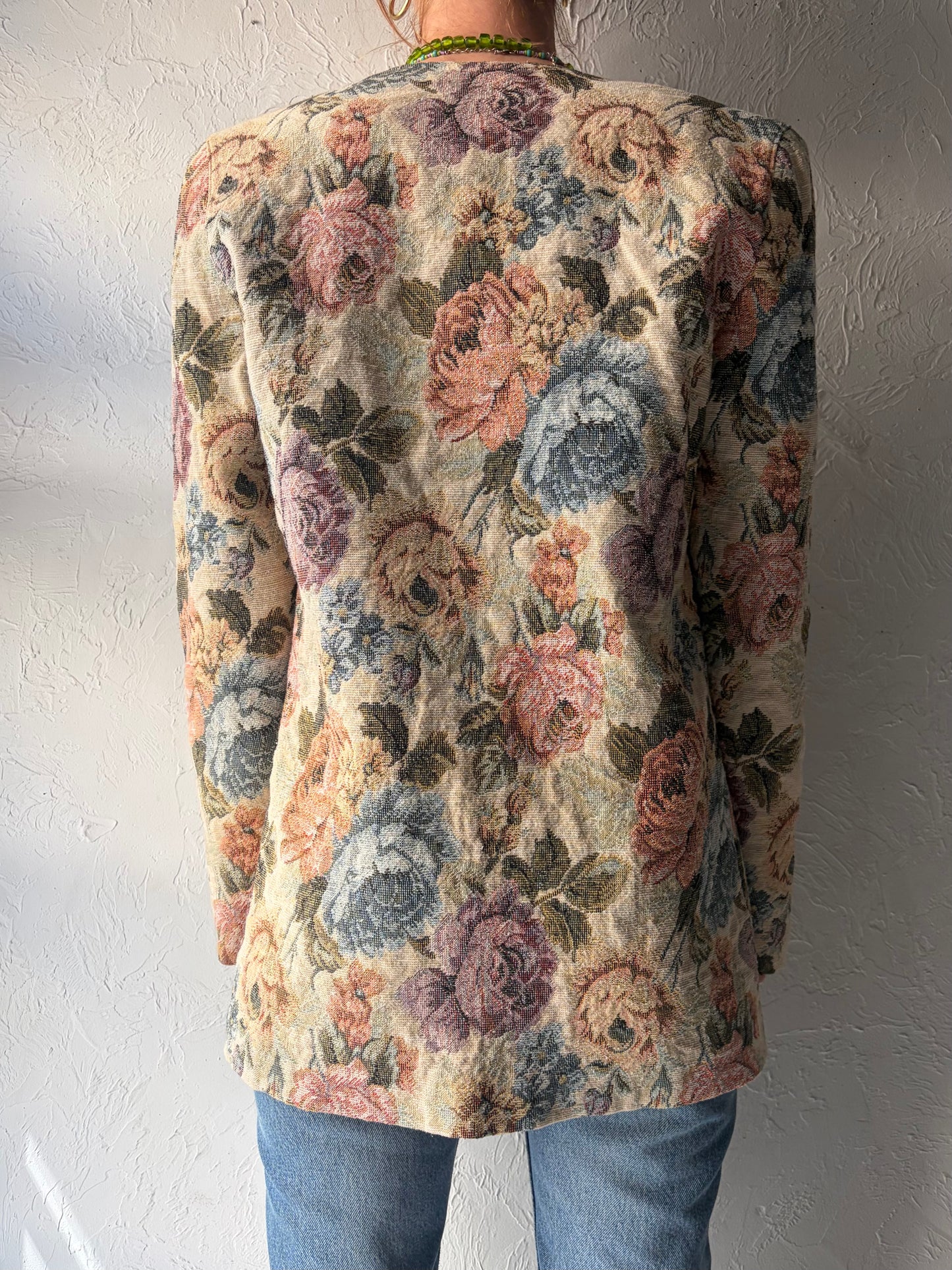 Vintage Cream Retro Floral Tapestry Jacket / Medium