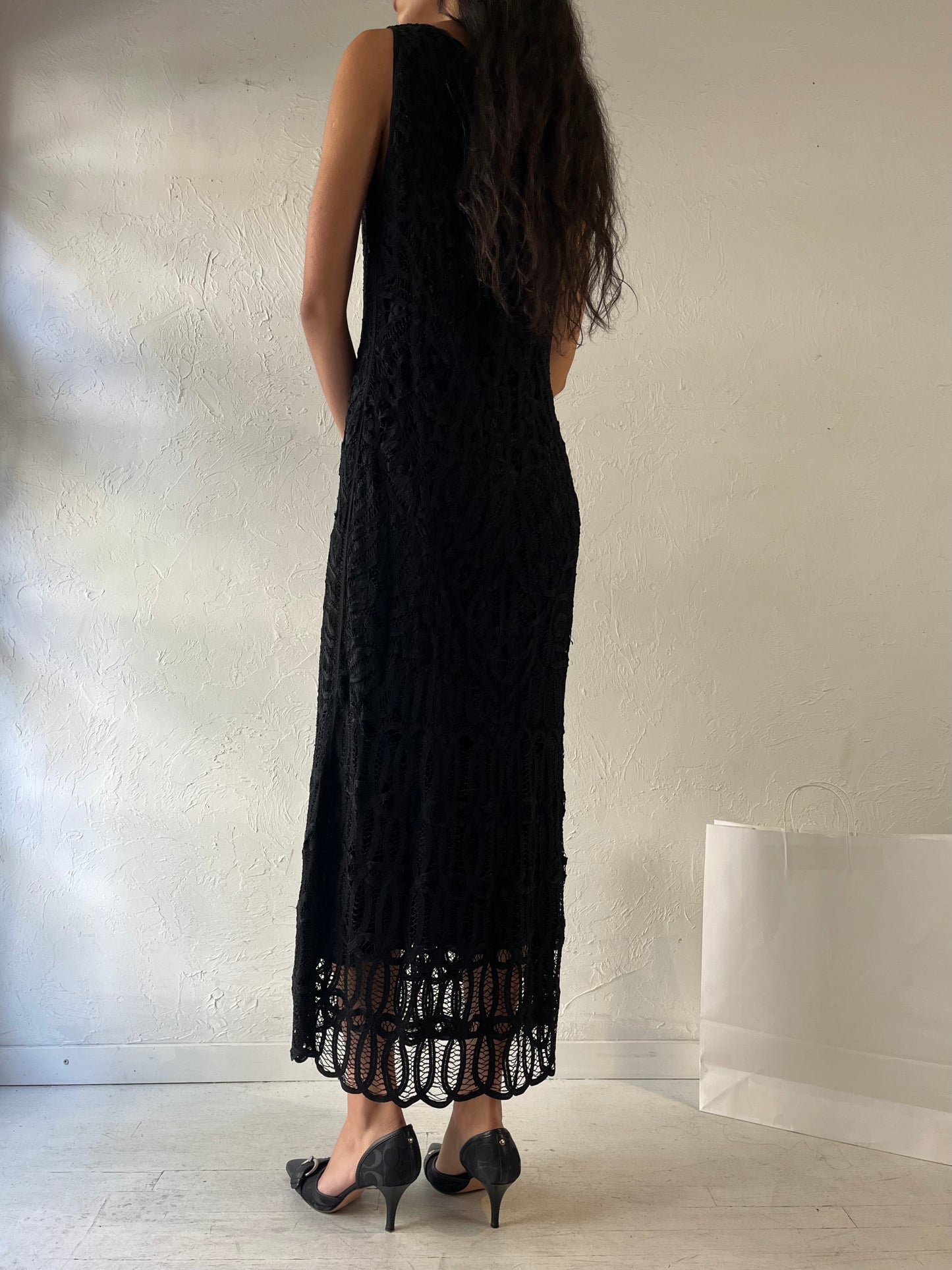 Y2K ‘Carol Little’ Black Crochet Dress / Medium