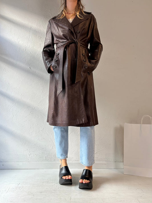 80s 'Norwest' Brown Leather Trench Coat / Medium