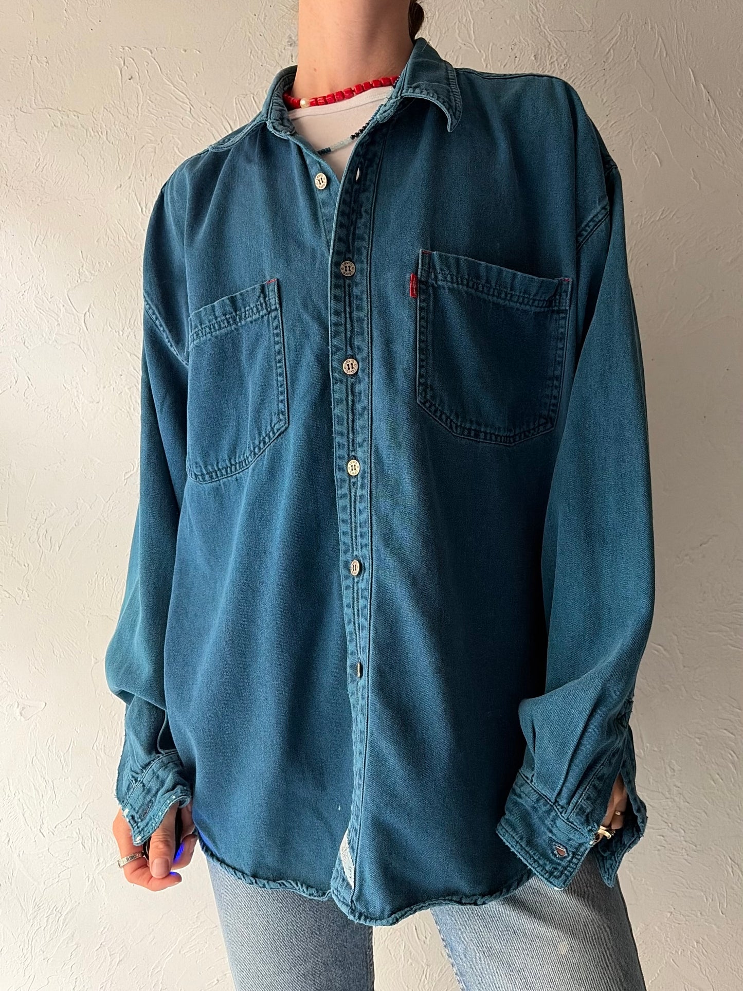 90s 'Levis' Blue Button Up Denim Shirt / XL