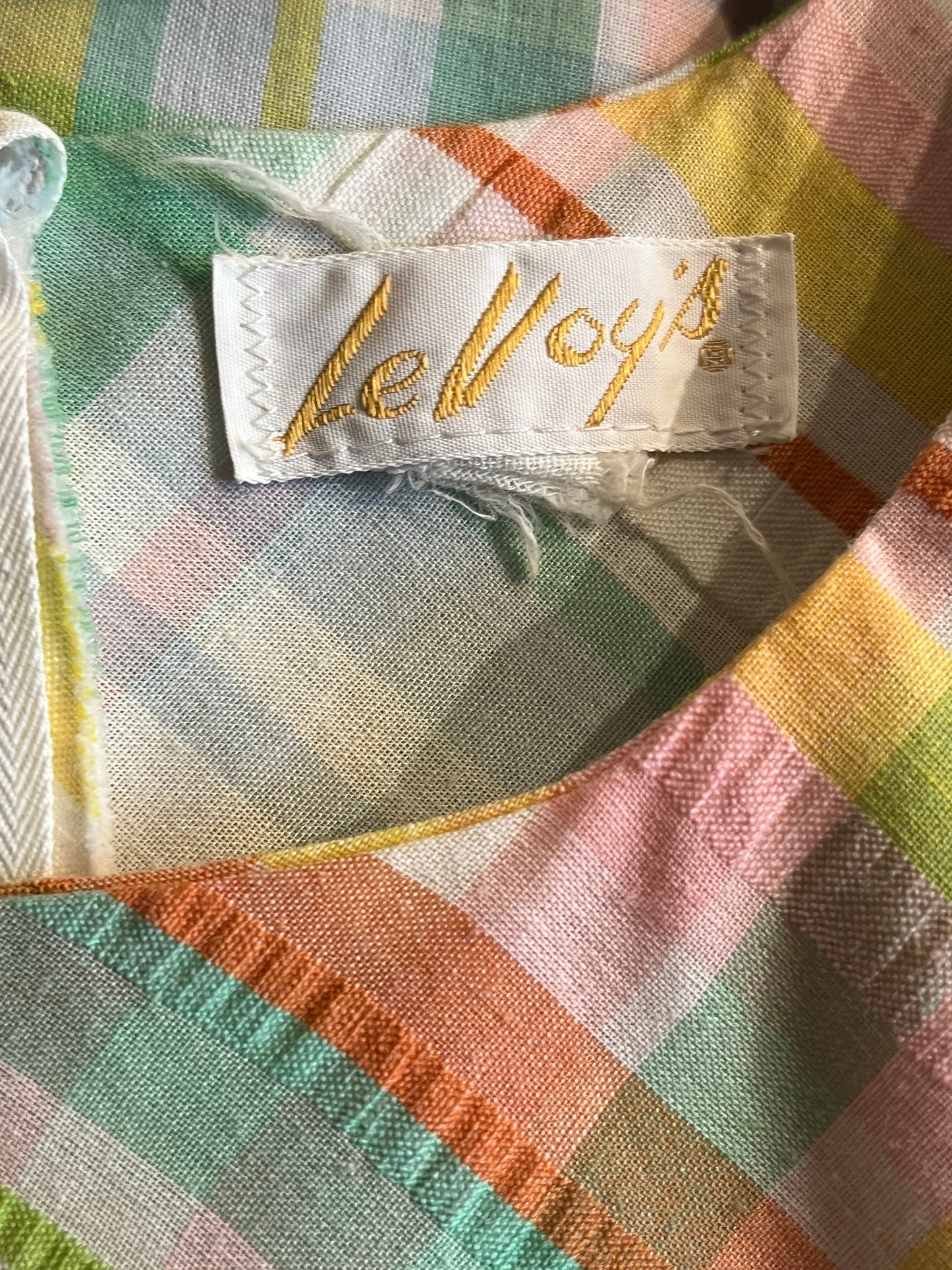 70s ‘Le Voys’ Rainbow Plaid Peasant Midi Dress / Small