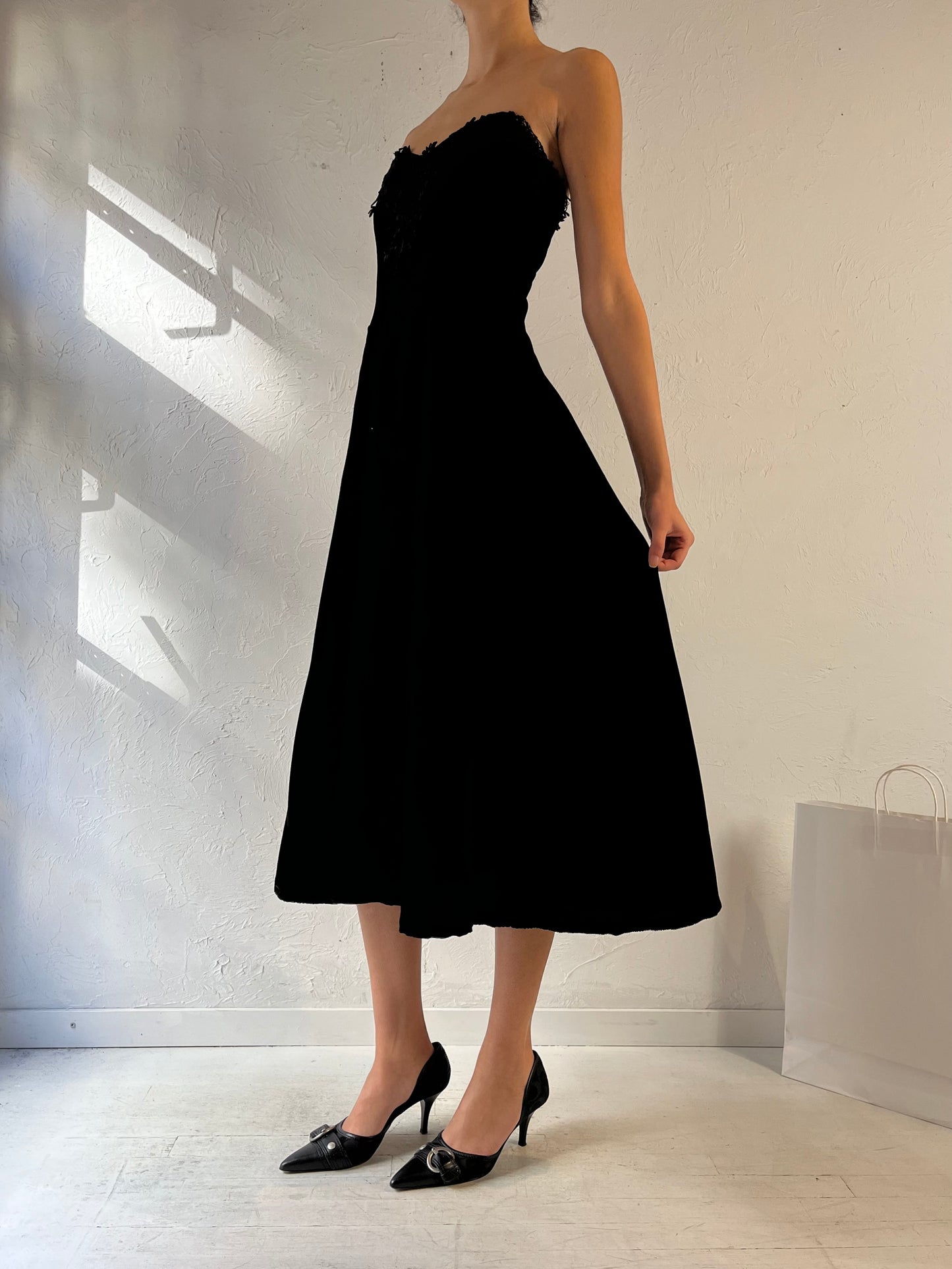 80s ‘Scott McClintock Gunne Sax’ Black Strapless Dress / Small