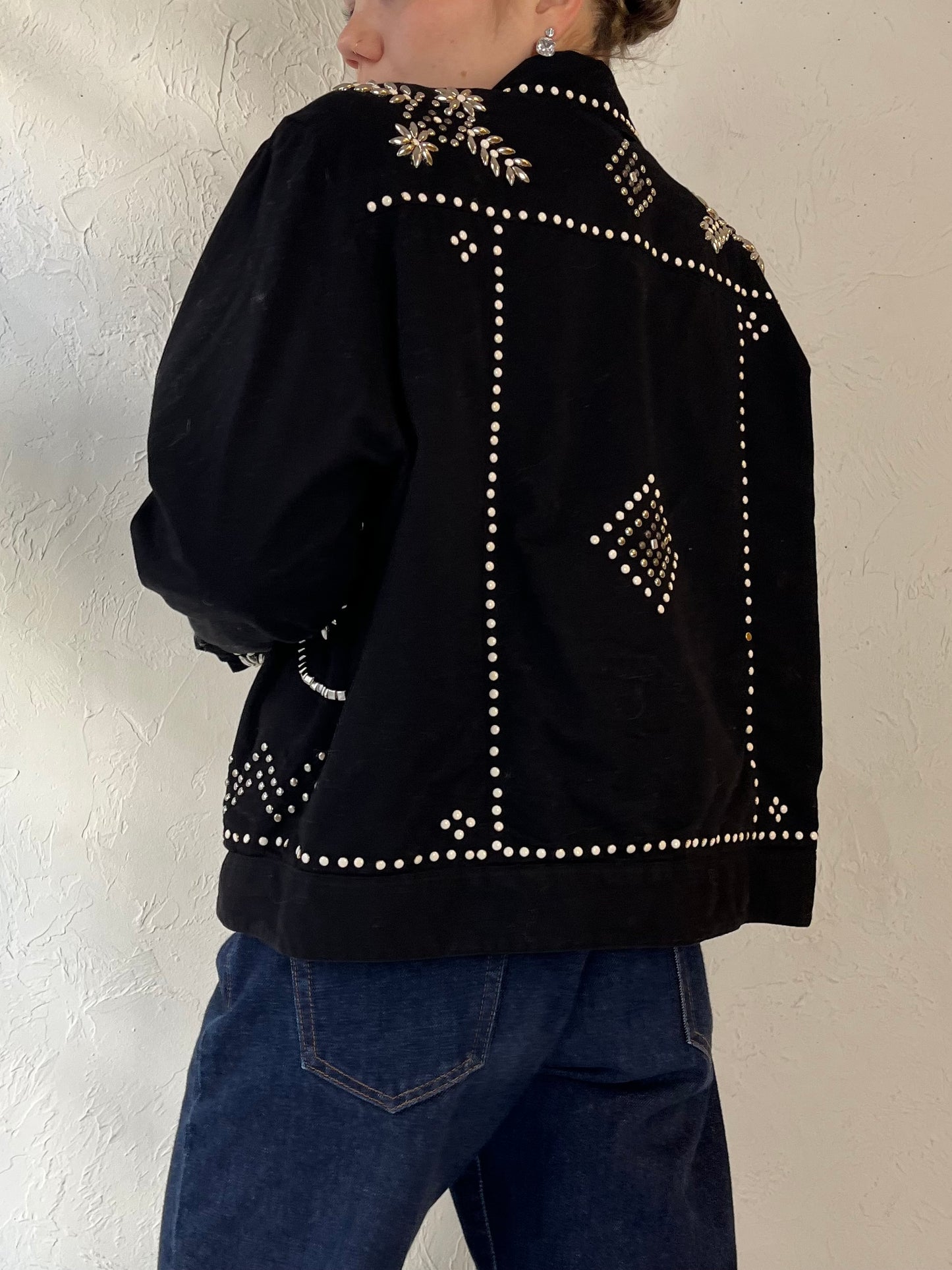 90s ‘Anage’ Black Studded Cotton Jacket / Large