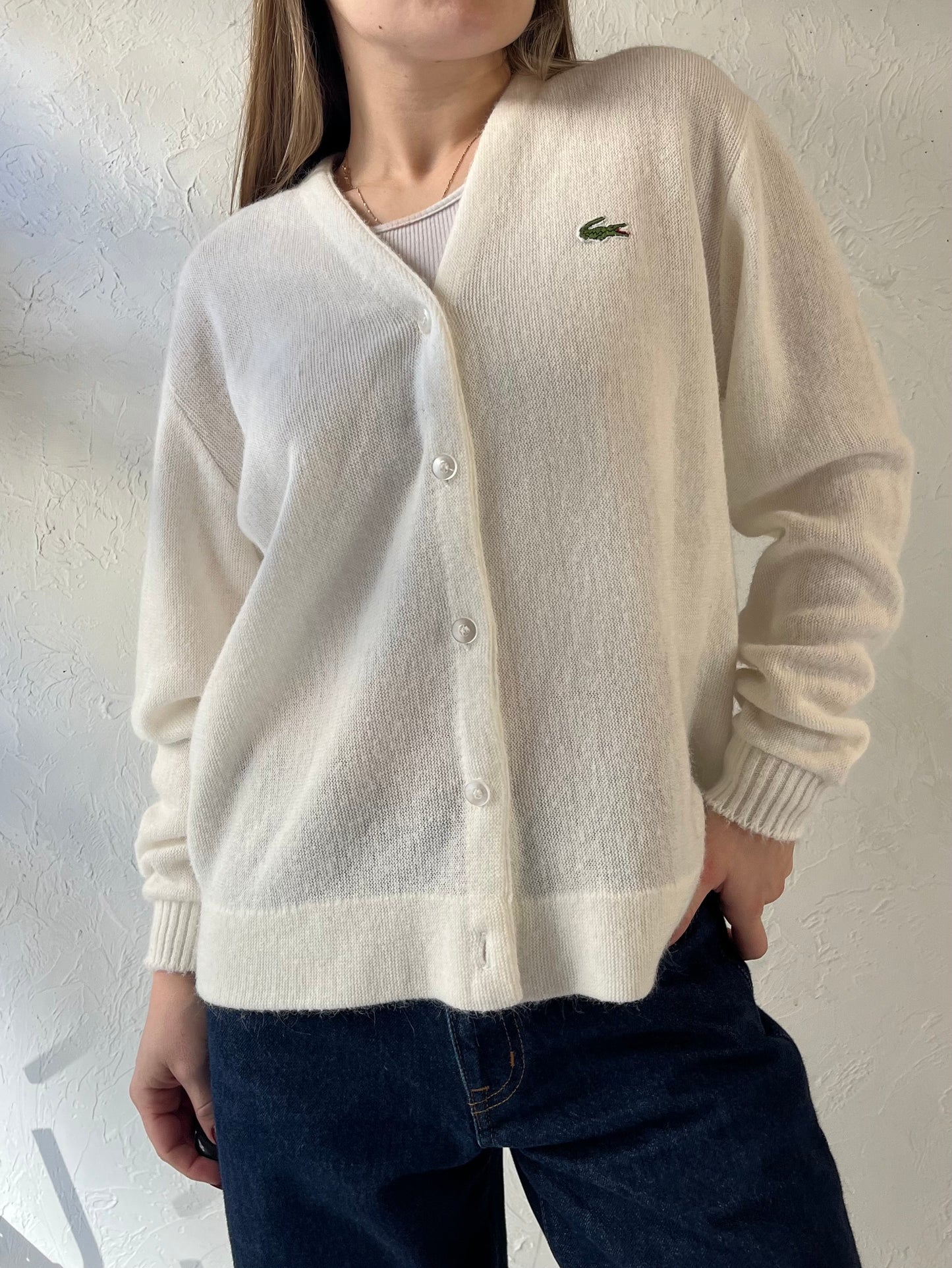 70s ‘Haymaker Lacoste’ White Acrylic Knit Cardigan / Medium