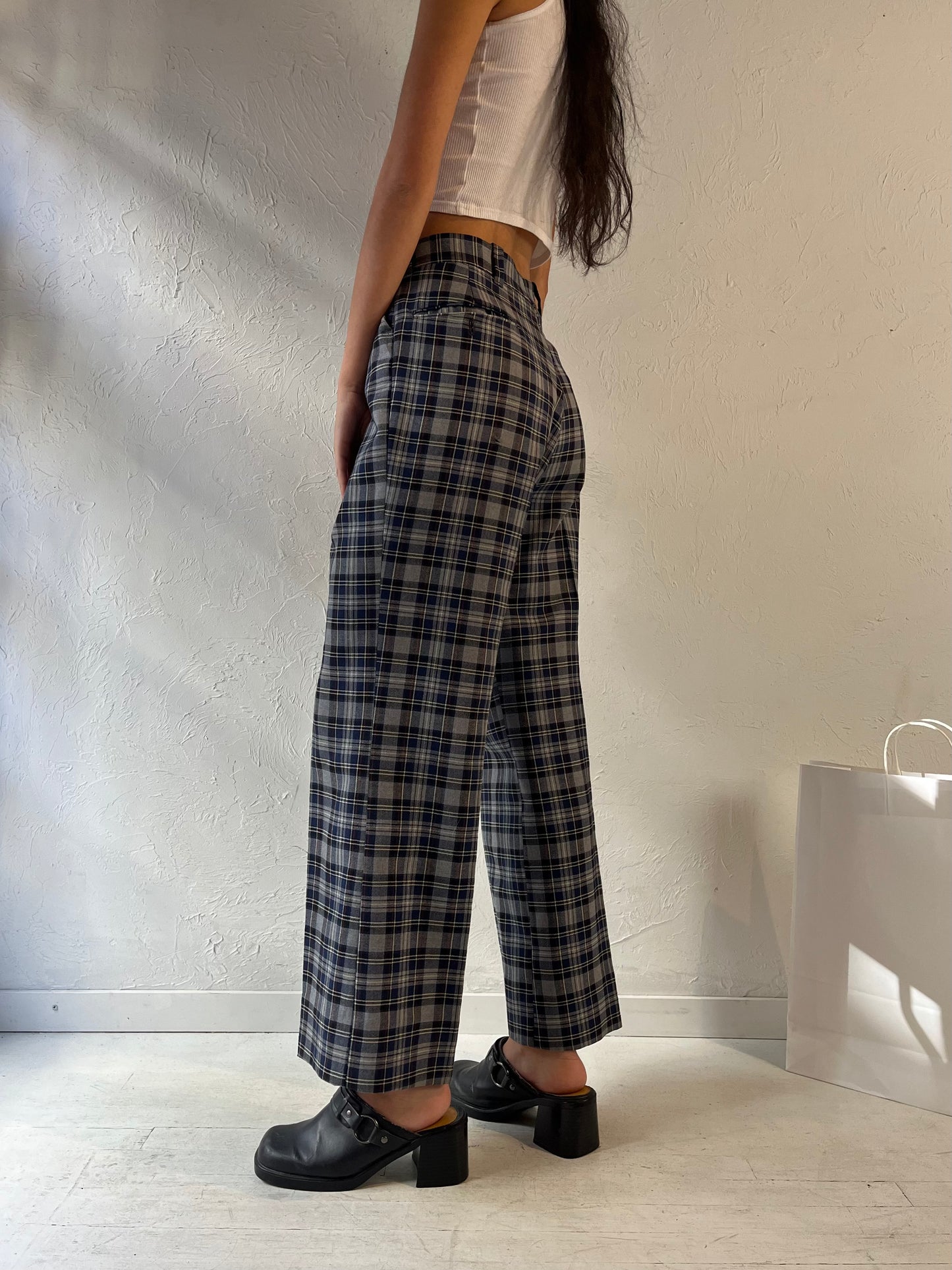 70s ‘Gaslight’ Plaid Wool Knit Pants / Large