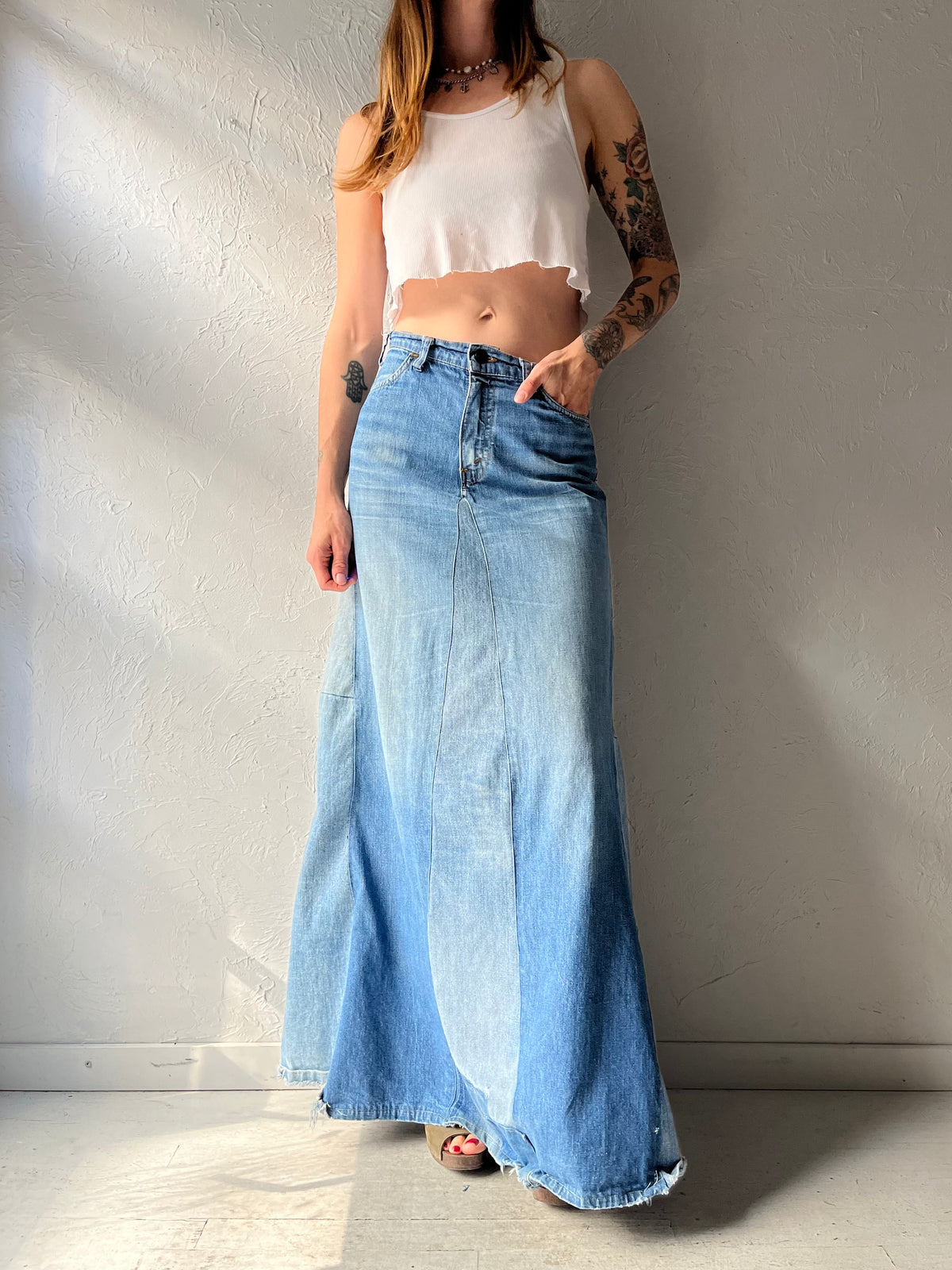 Vintage 'Levis' Patchwork Denim Maxi Skirt / Small