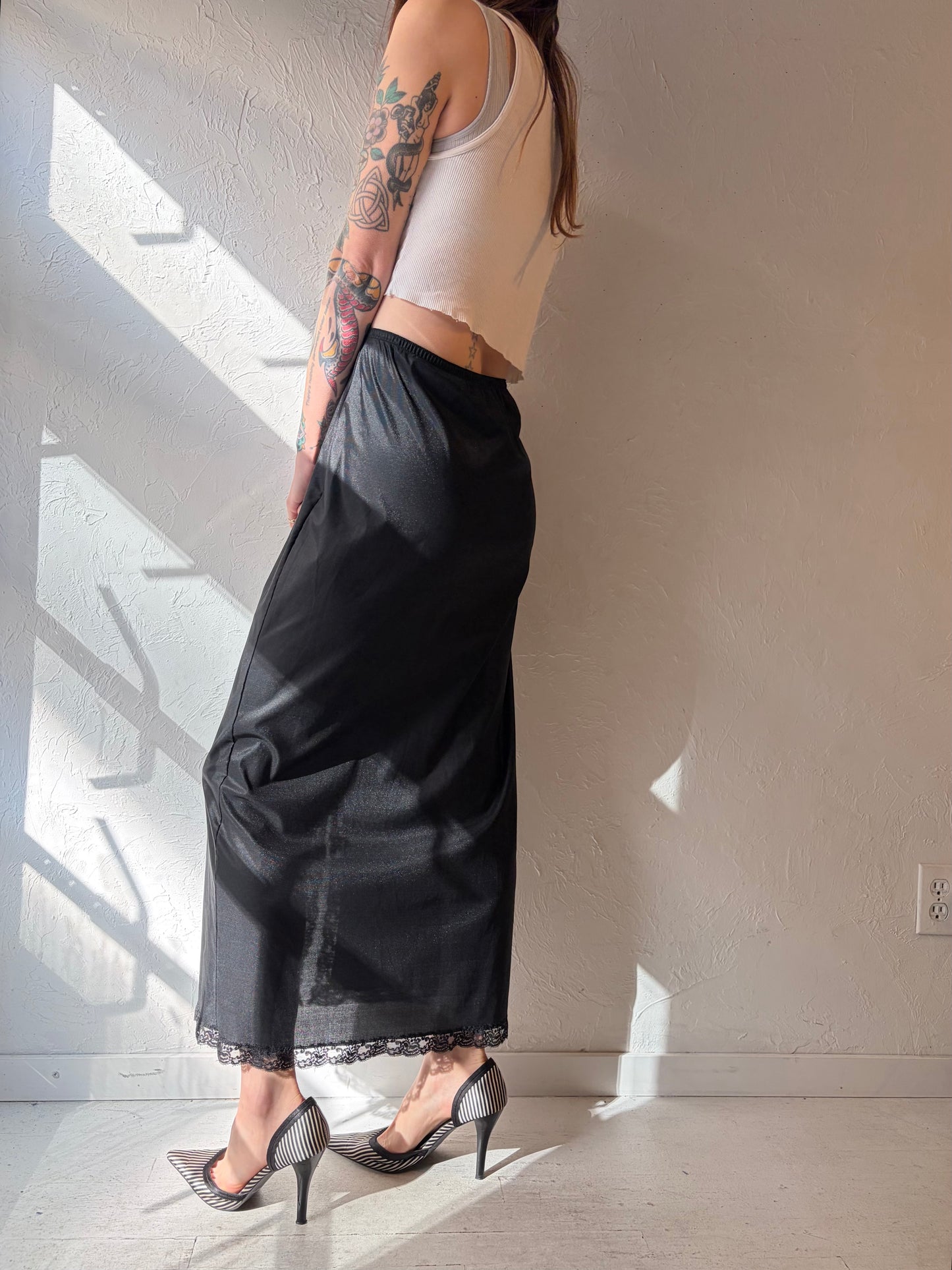 60s 'Kayser' Black Slip Skirt / Small