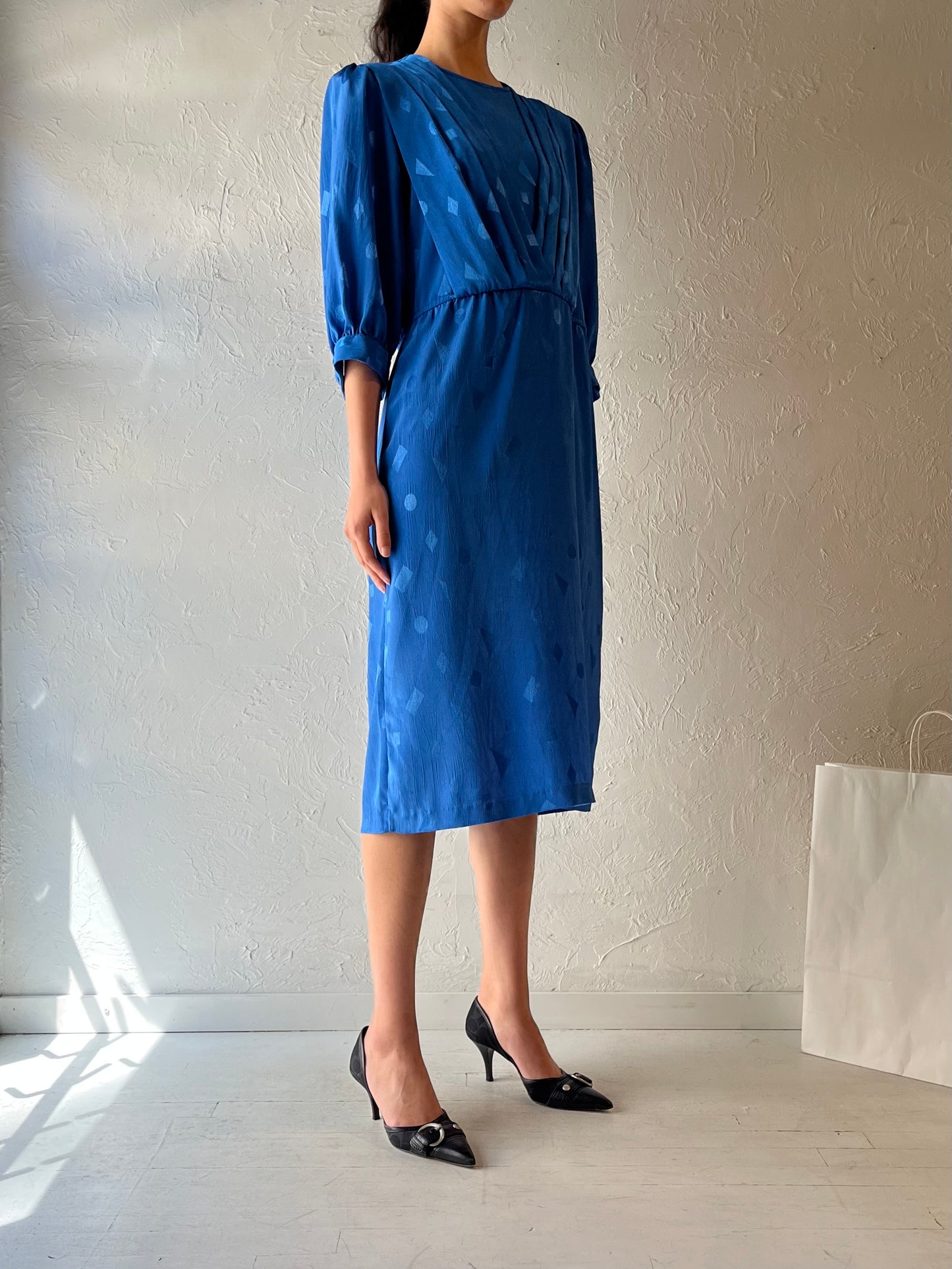 70s ‘Nu Mode’ Blue Midi Dress / Medium