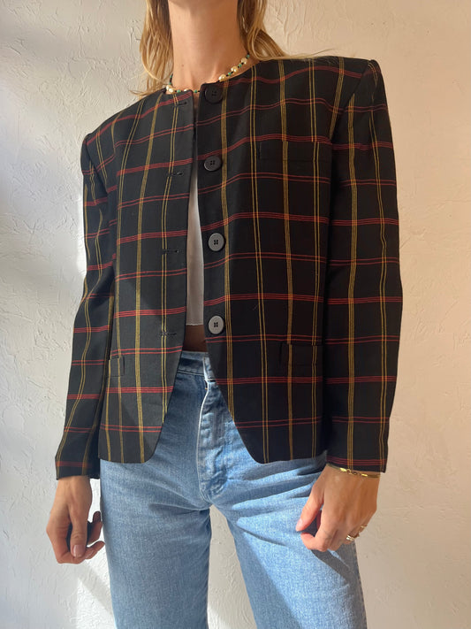 90s 'Jones New York' Black Check Jacket / Medium