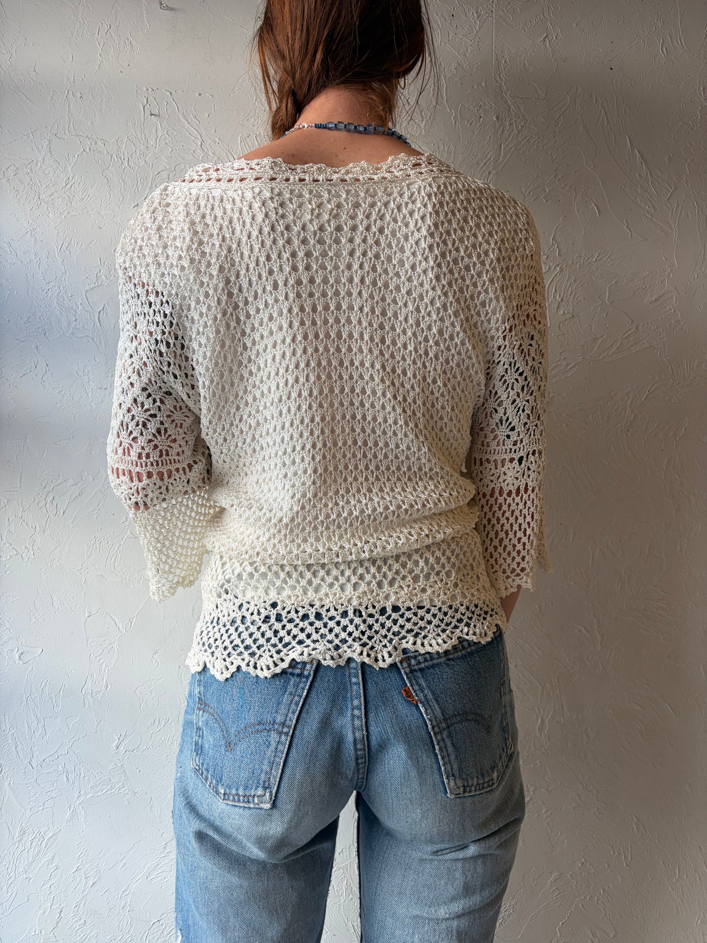 90s 'Kroshetta' Cream Crochet Top / Medium
