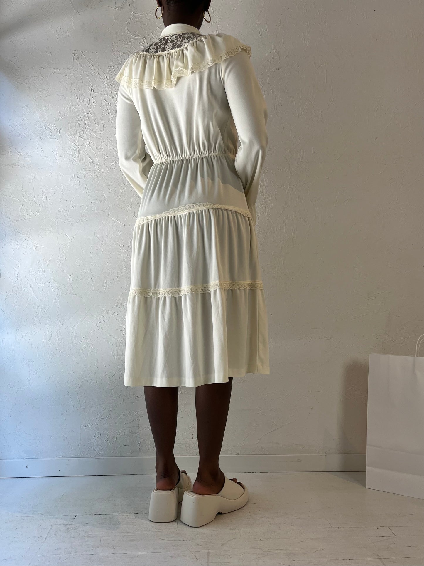 70s 'Montgomery Ward' Off White Peasant Dress / Small - Medium