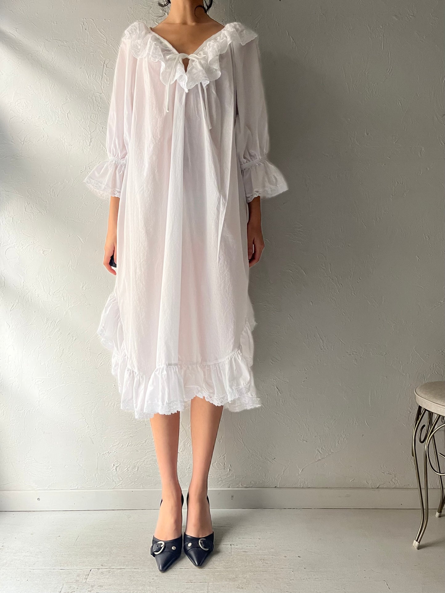 90s 'Barad & Co' White Cotton Dress / Medium