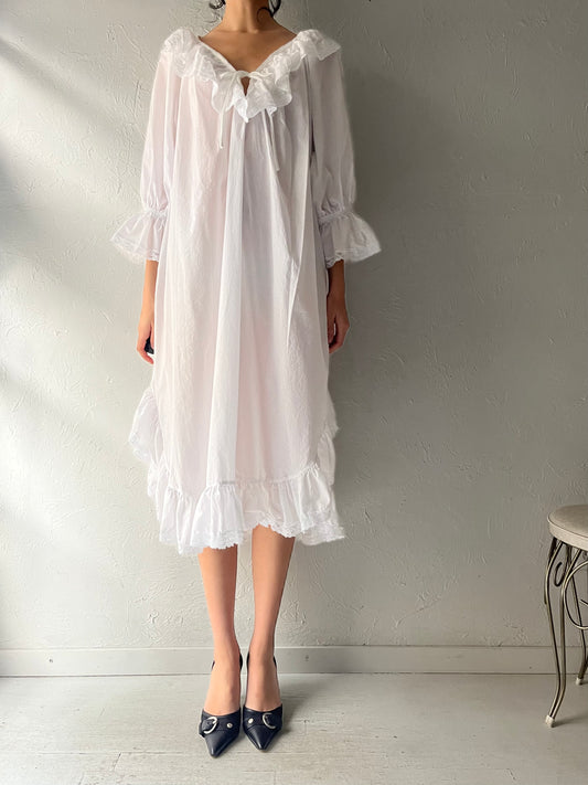 90s 'Barad & Co' White Cotton Dress / Medium