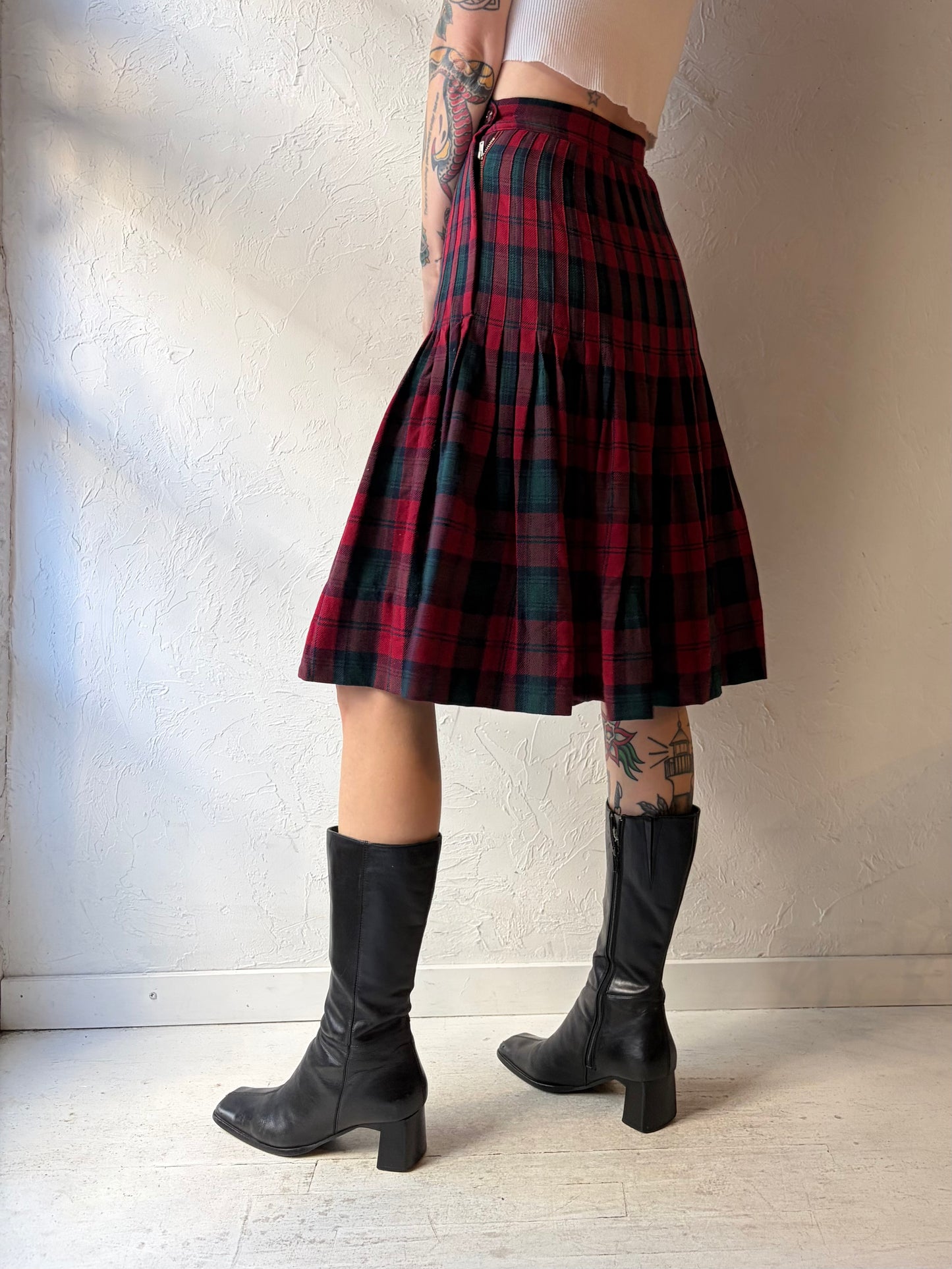 80s 'Al Jean' Plaid Midi Skirt / XS