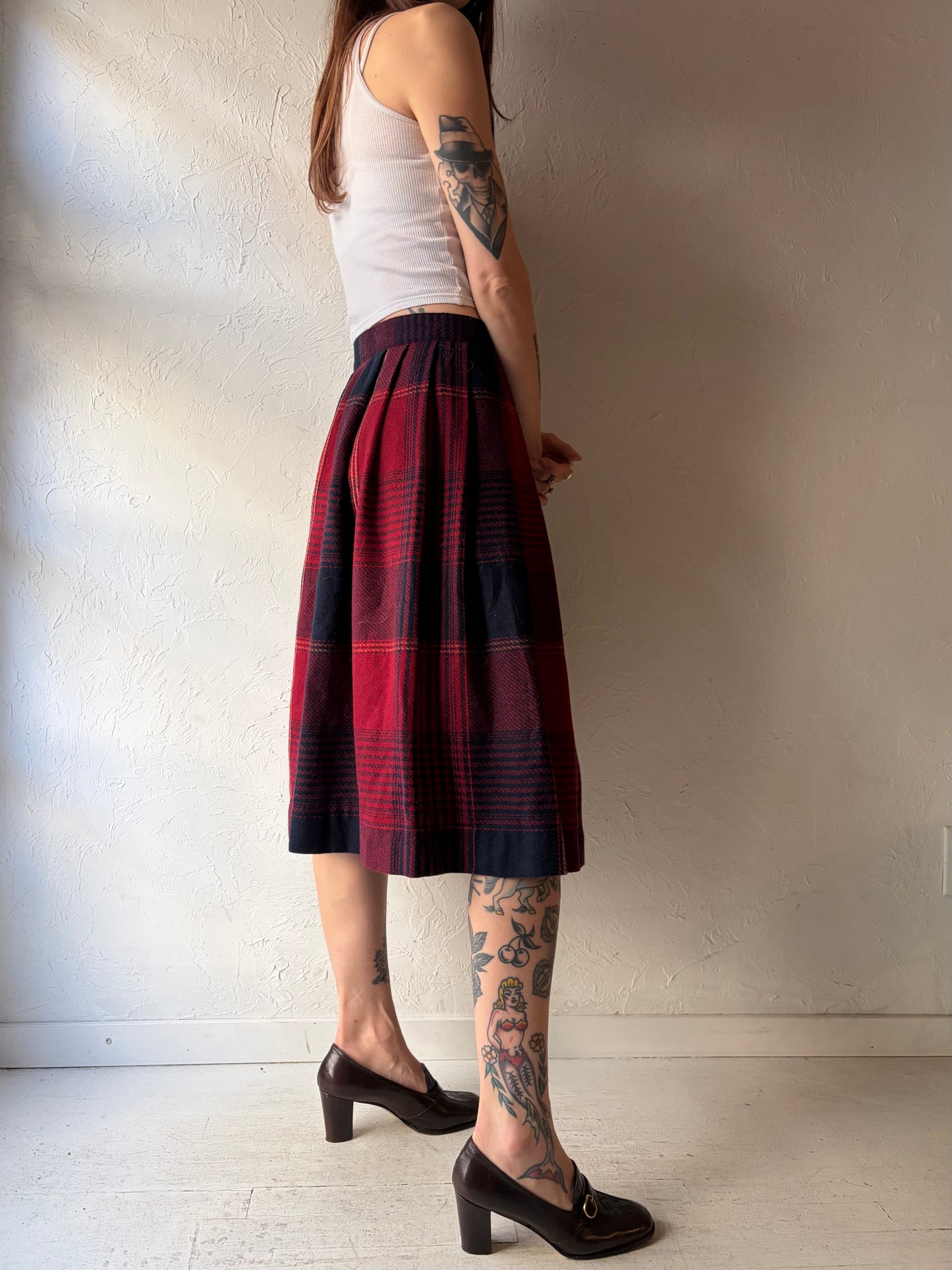 90s 'RLM' Plaid Midi Skirt / Small