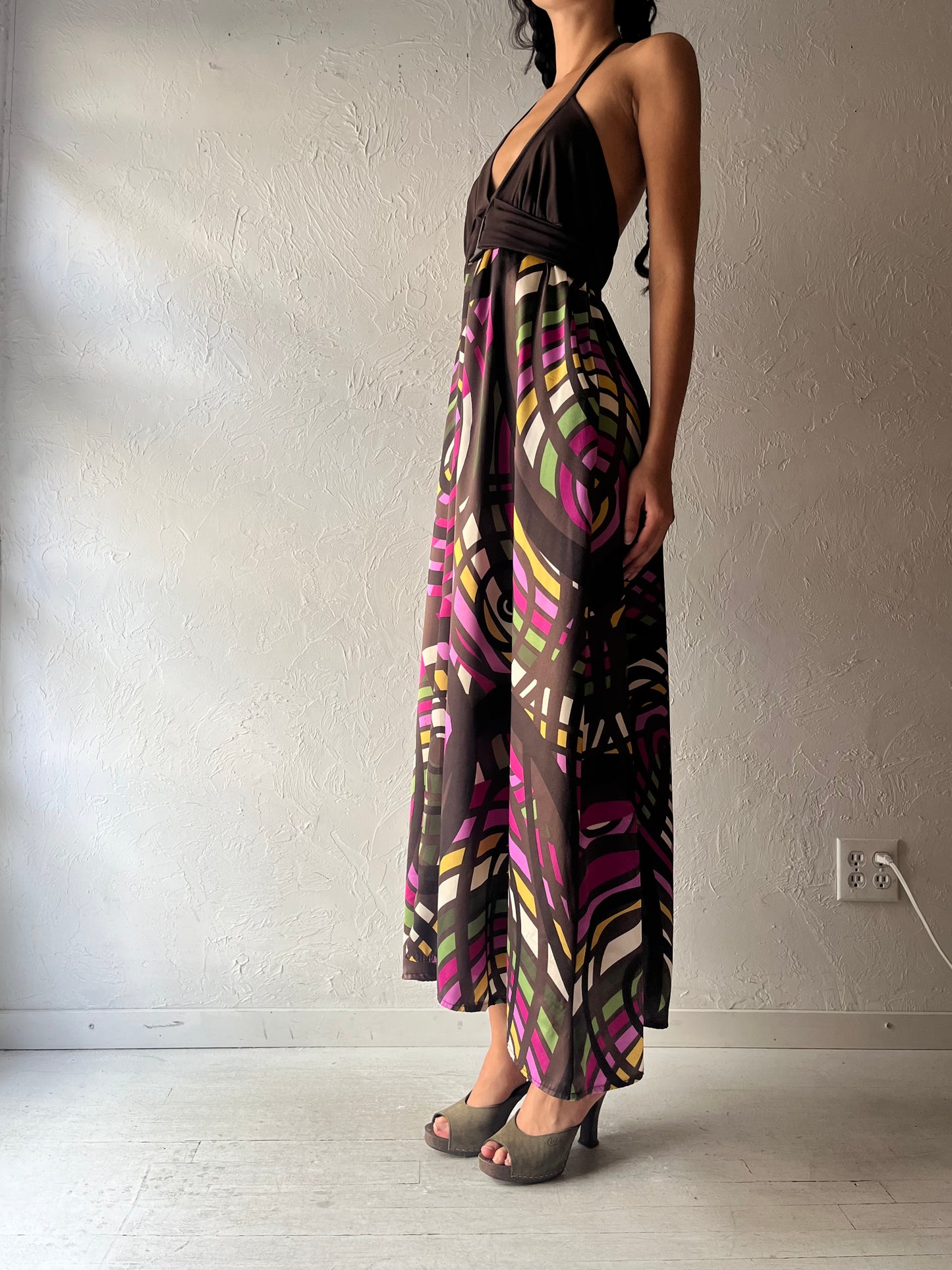 Y2k 'Candies' Silky Patterned Halter Dress / Medium