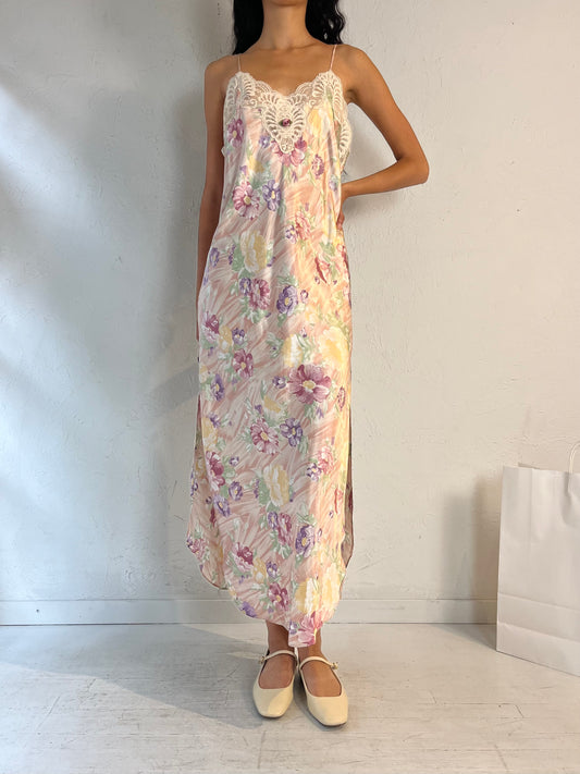 90s 'California Dynasty' Floral Slip Dress / Medium