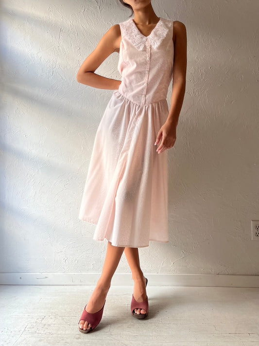 80s 'Impromptu' Pink Floral Pastel Garden Part Midi Dress Vintage Romantic Cottagecore Sundress / Medium