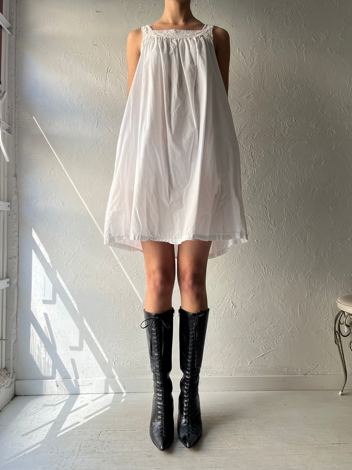 Y2k 'April Cornell' White Cotton Cottage Core Mini Dress / Small