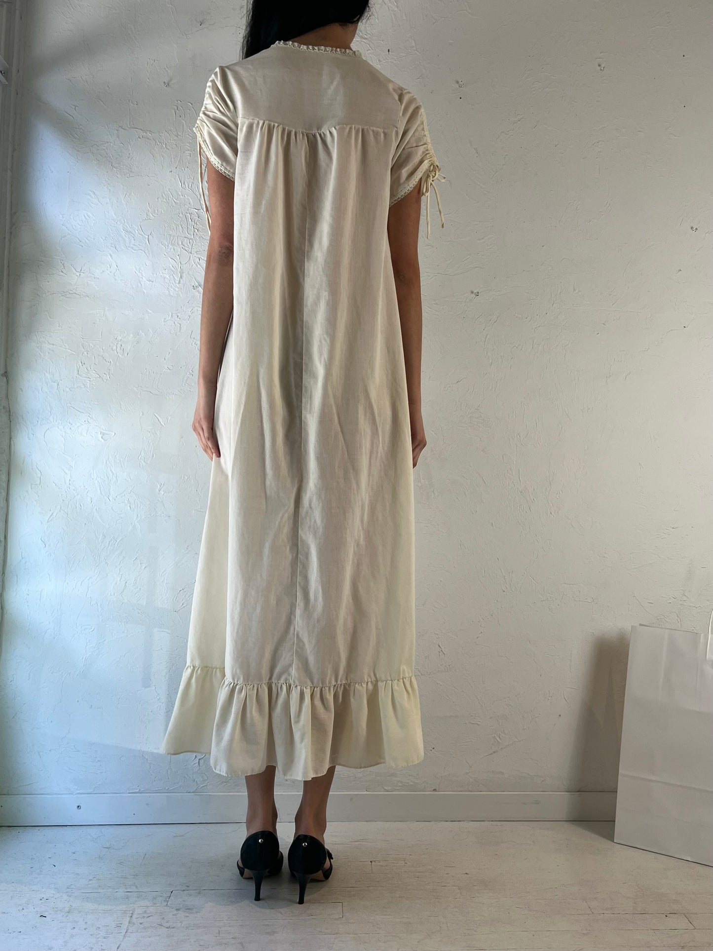 80s Cream Night Dress / Medium