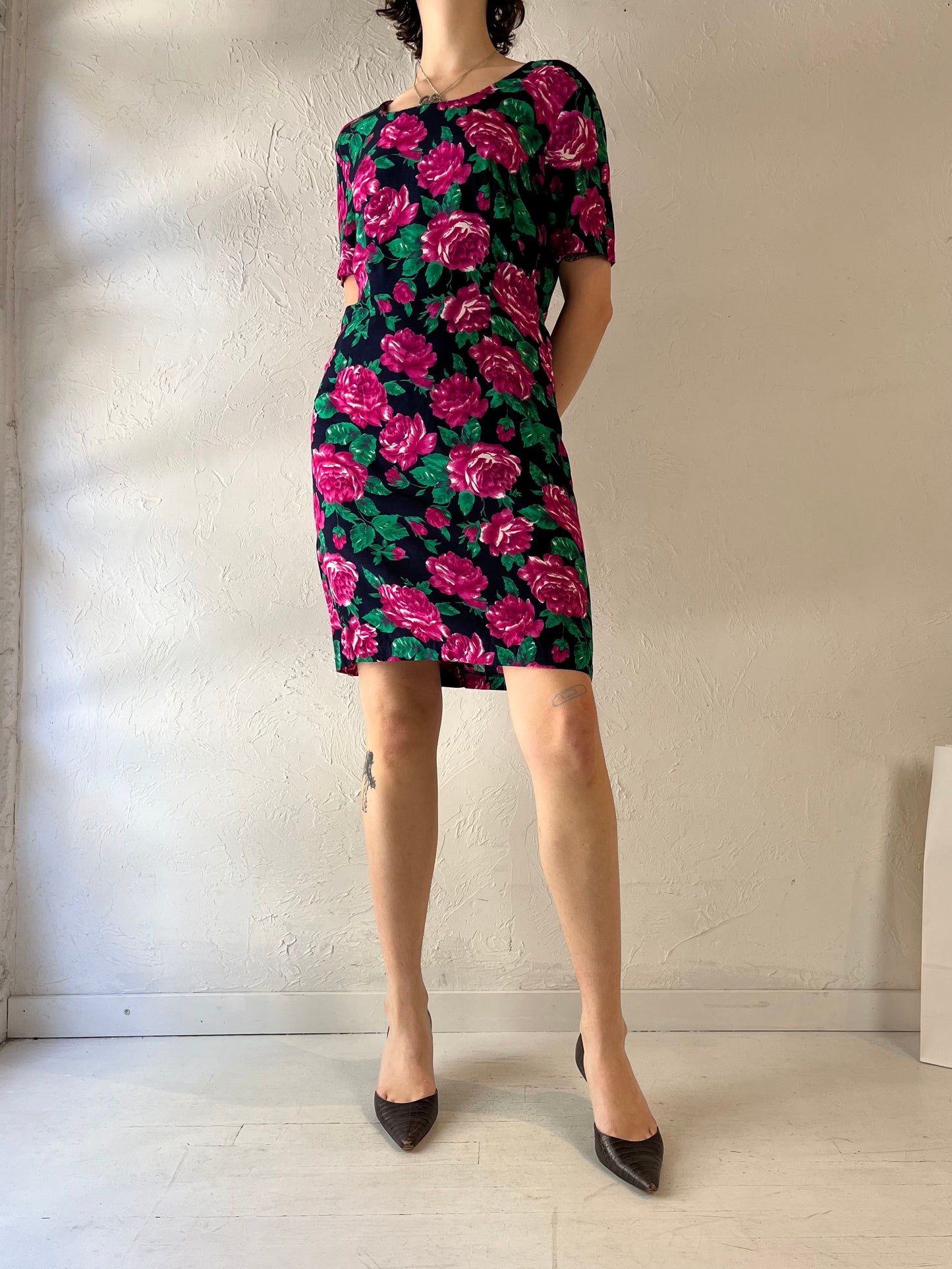 90s 'By Choice' Floral Mini Dress / Medium