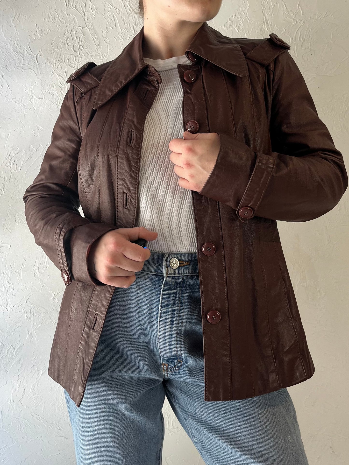 80s 'PBD' Brown Leather Jacket / XS