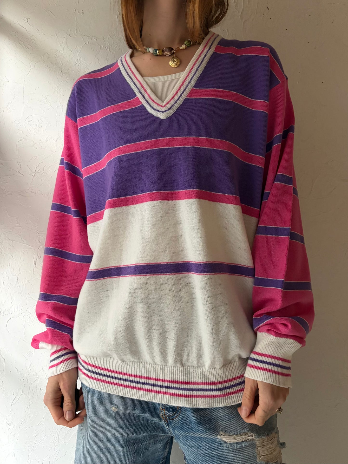 80s 'La Mode' Striped Sweater / Large