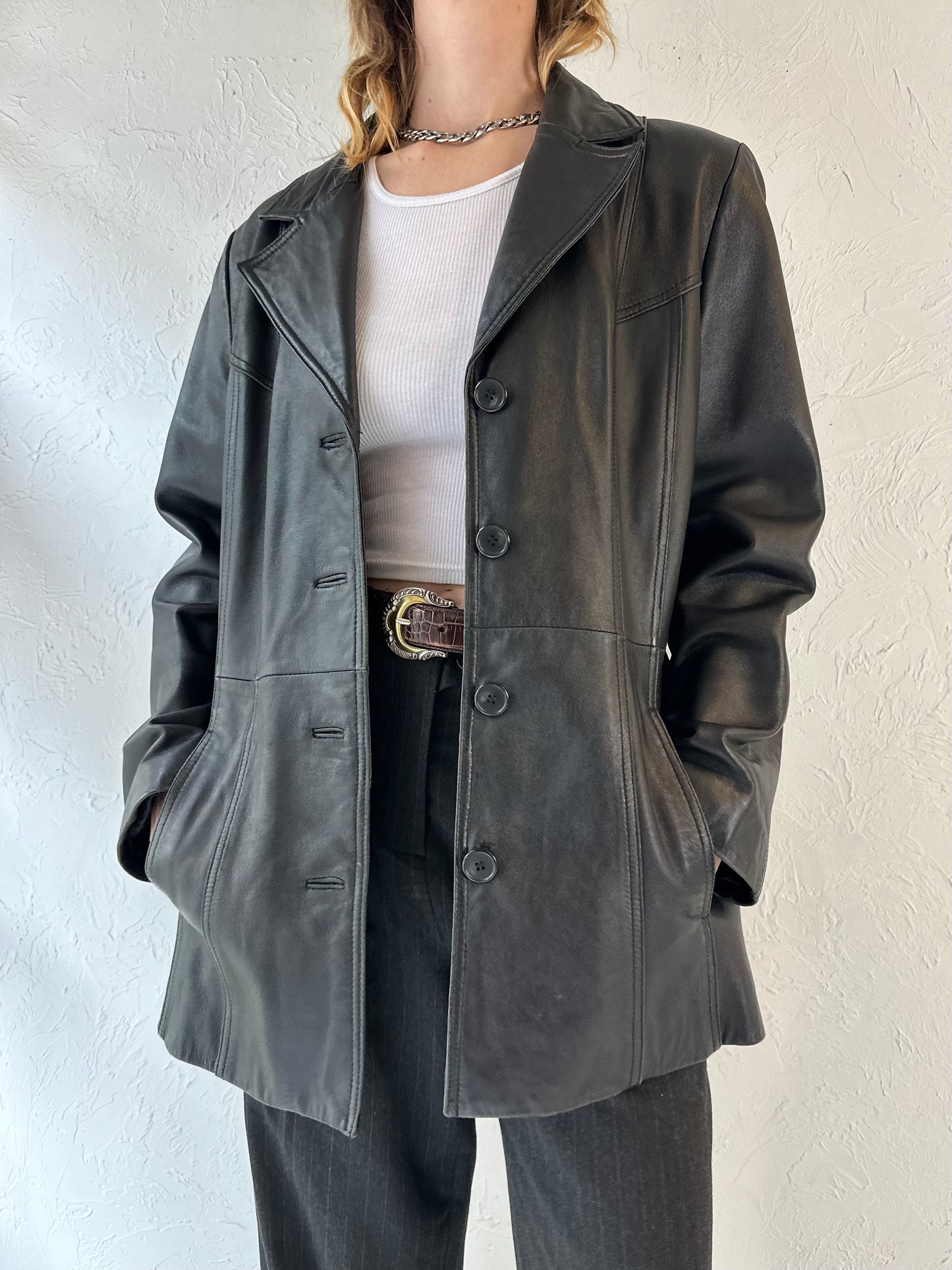 Y2k 'Danier' Black Leather Jacket / Medium
