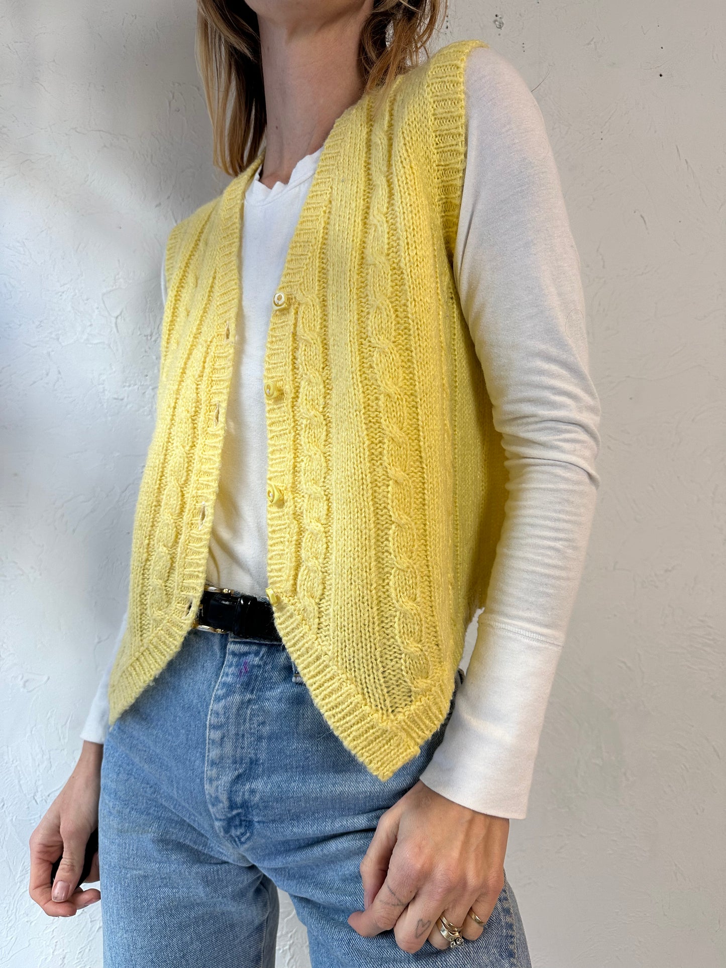 70s 'Ormond' Yellow Acrylic Knit Sweater Vest / Small