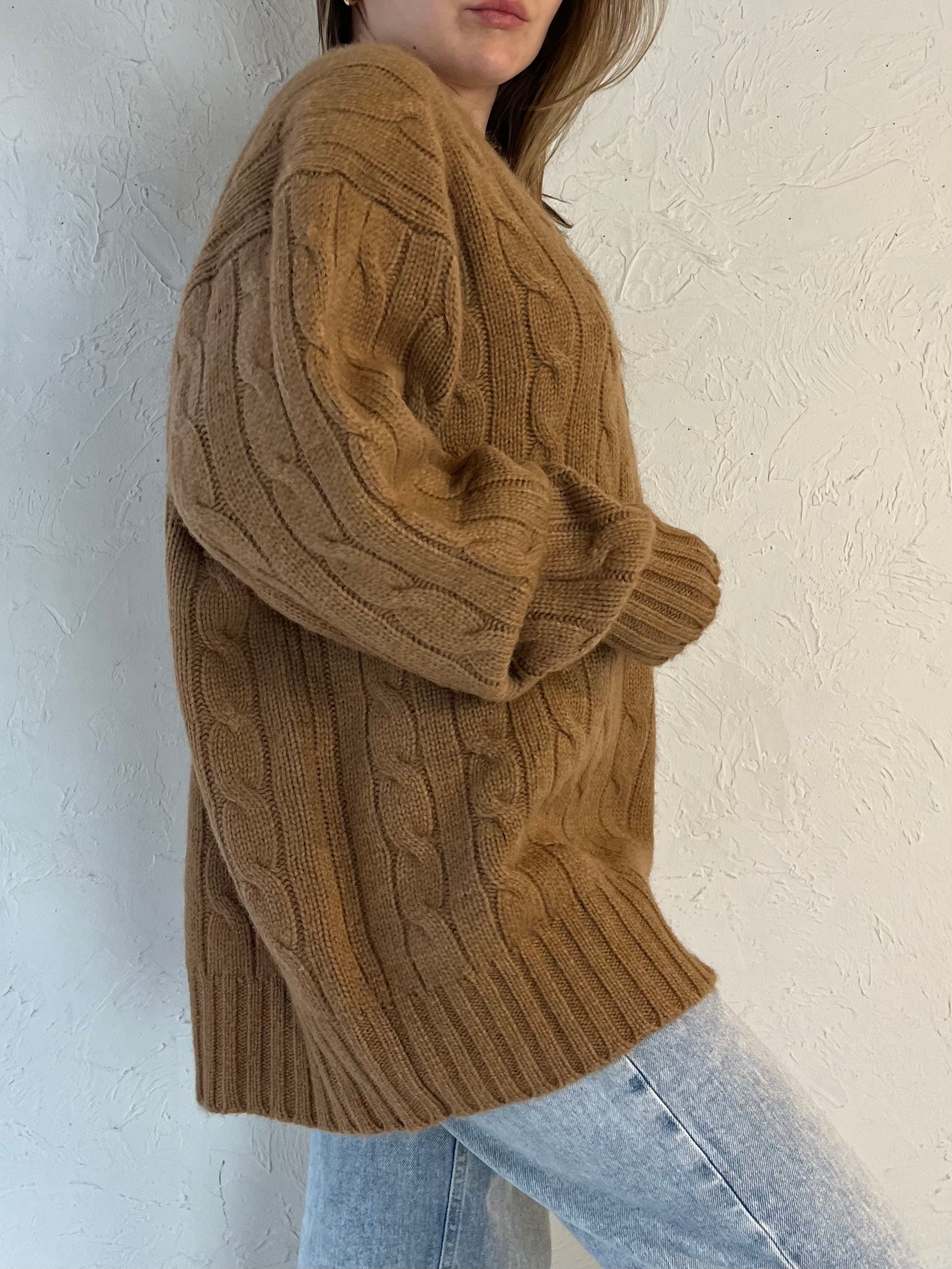 90s ‘Ralph Lauren’ Brown Camel Hair Cable Knit Sweater / XL