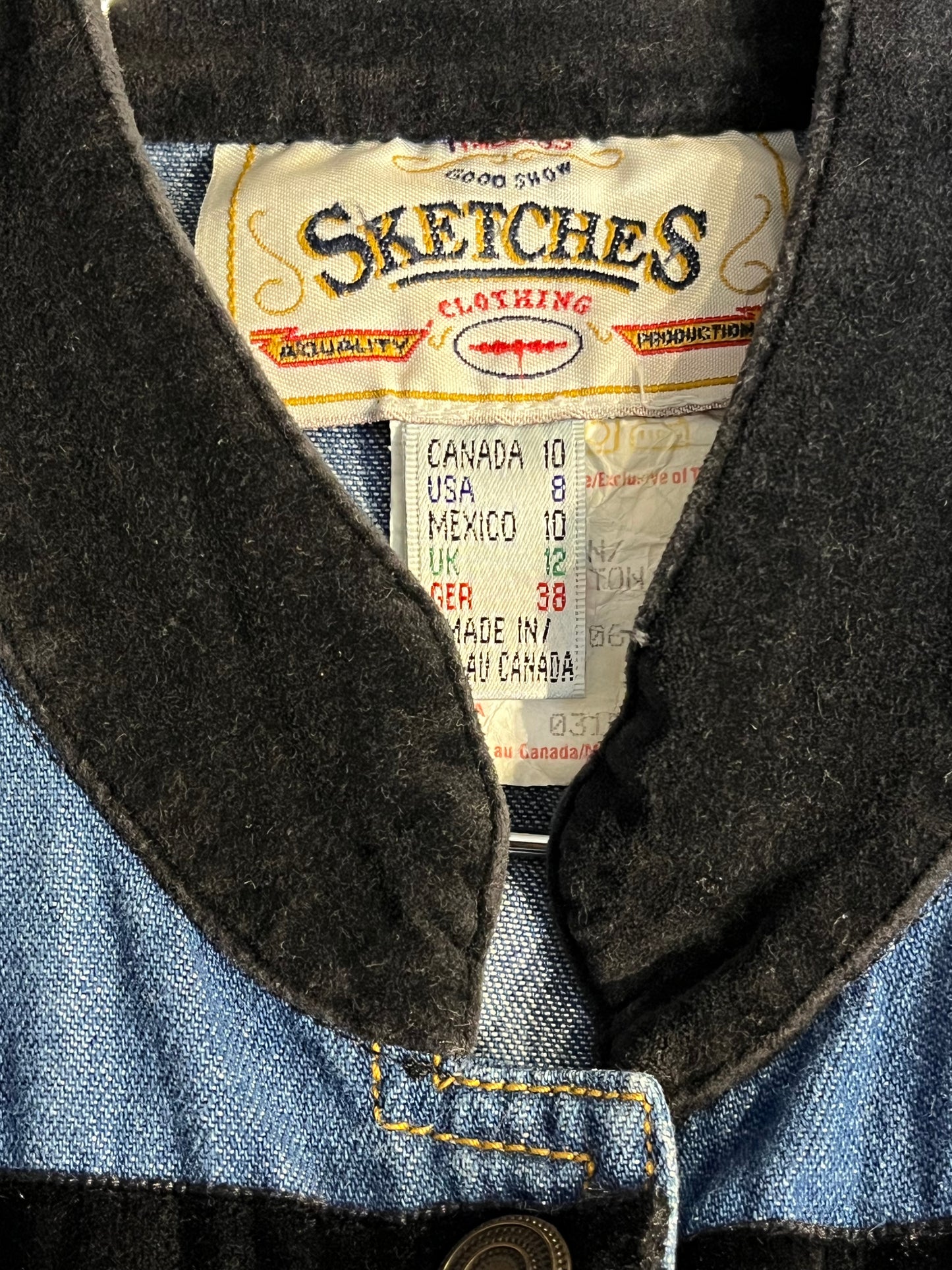 90s 'Sketches' Long Sleeve Denim Dress / Medium