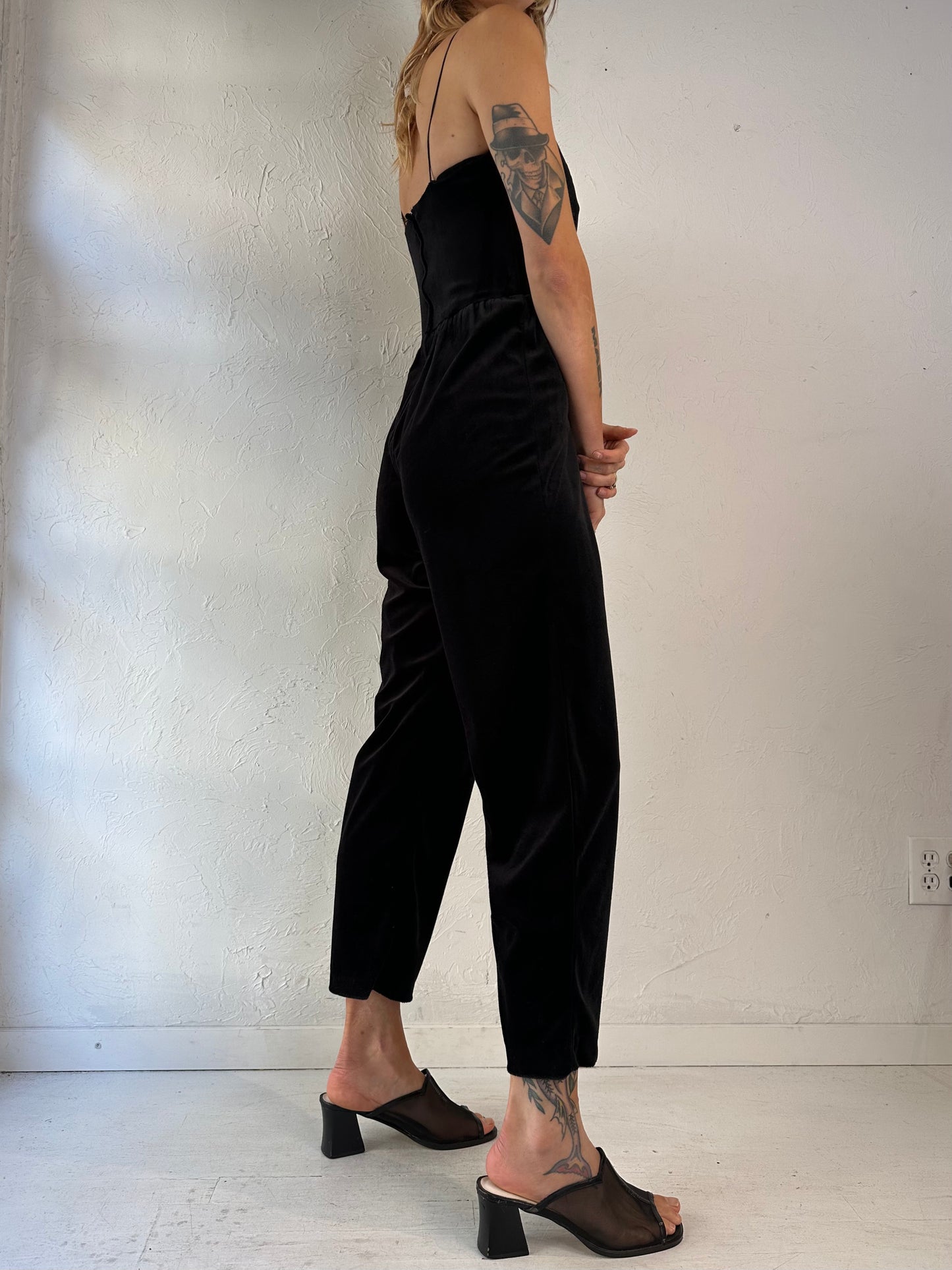 70s Black Velvet Jumpsuit / Union Made / Small