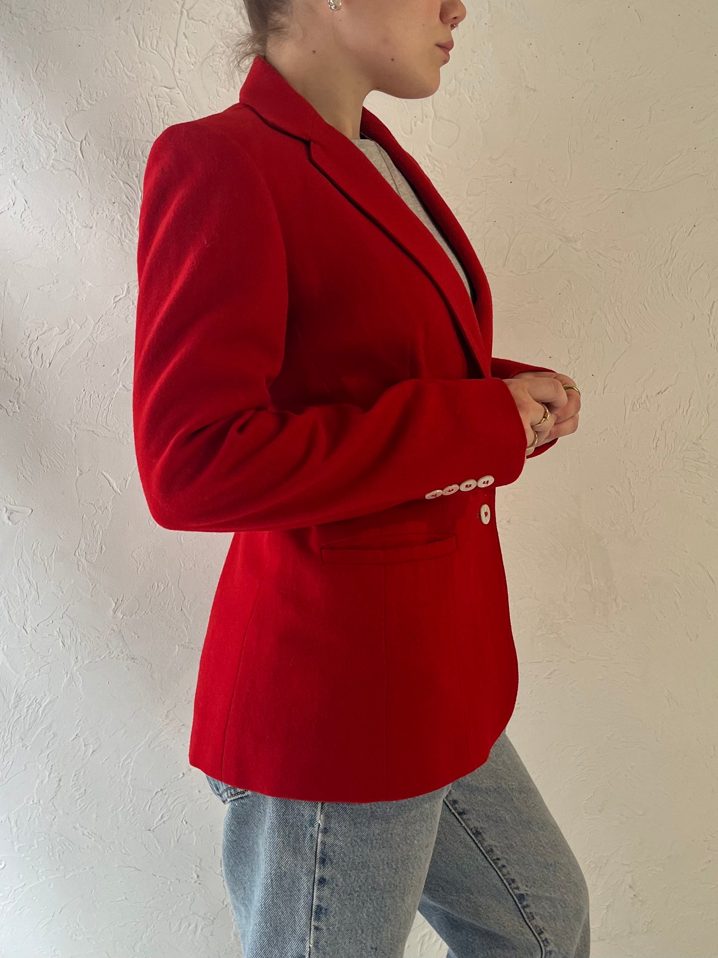 70s 'Evan Picone' Red Knit Blazer Jacket / Union Made / Small