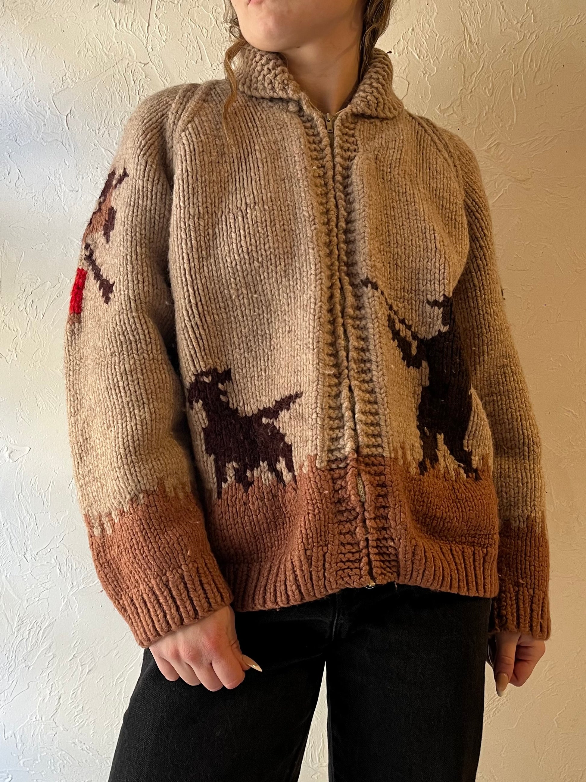 Vintage Hand Knit Wool Hunting Sweater / Small